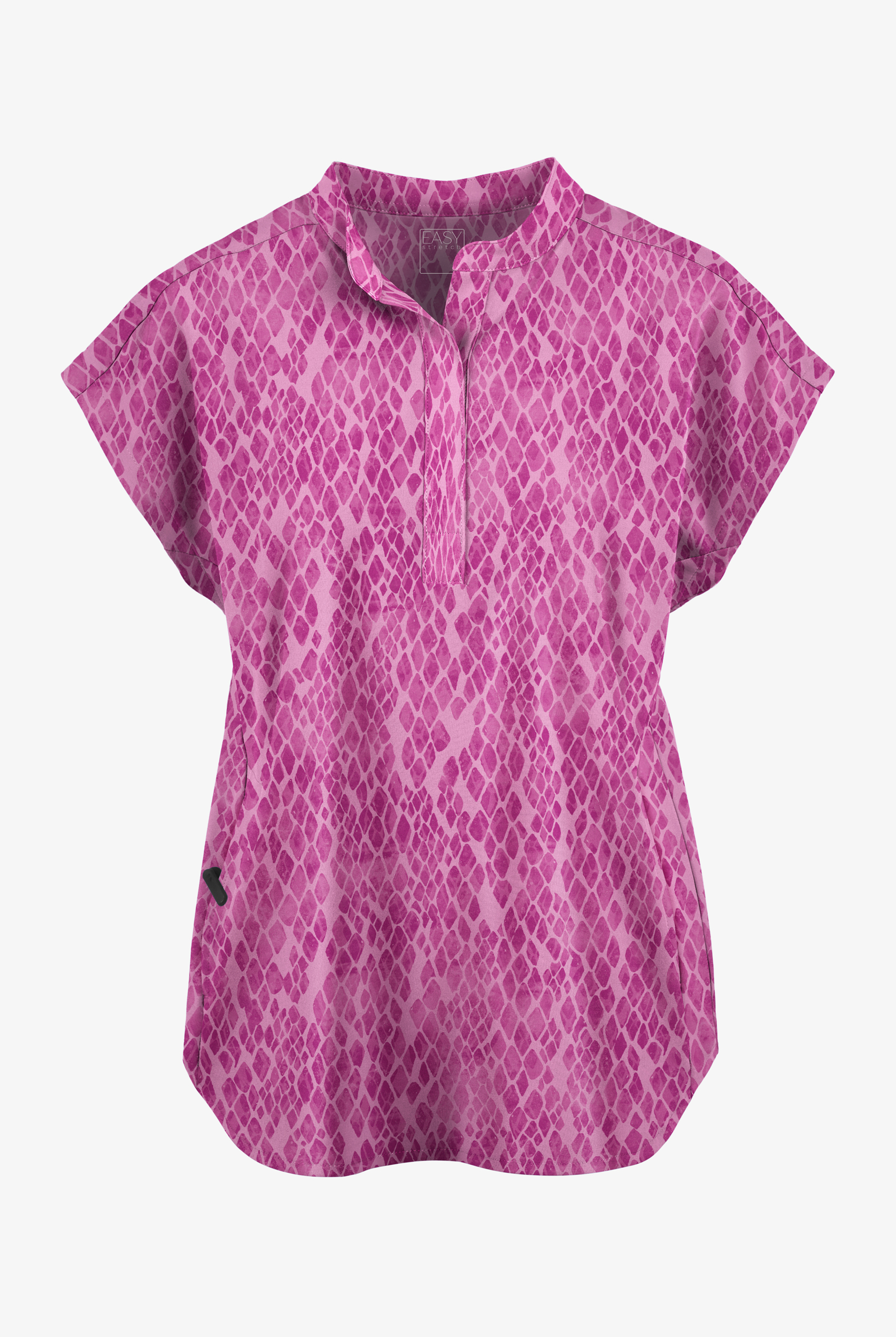 Easy STRETCH Subtle Snake Electric Fuchsia Women's Dolman Print Scrub Top