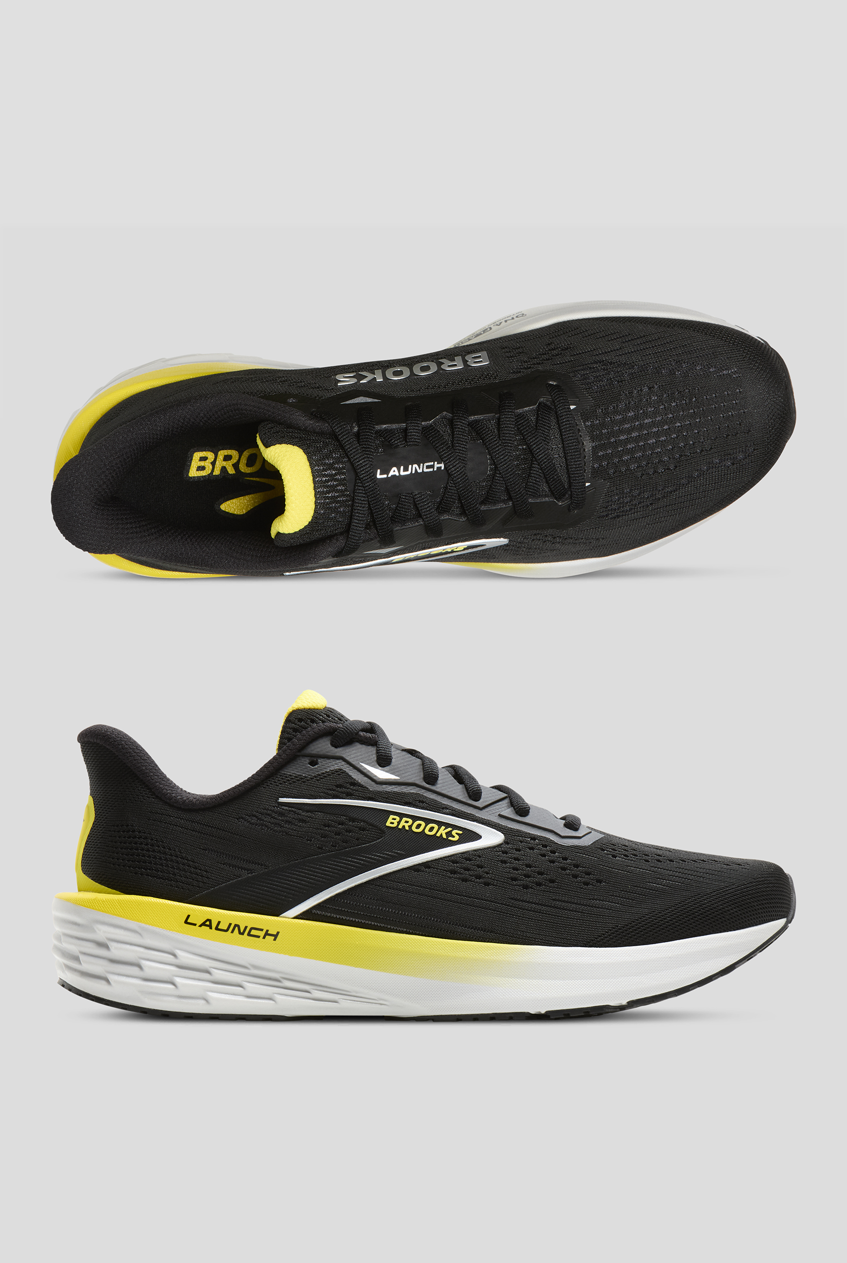 Brooks Men's Launch 12 Black/Cyber Yellow/Oyste Athletic Lace Up Shoes
