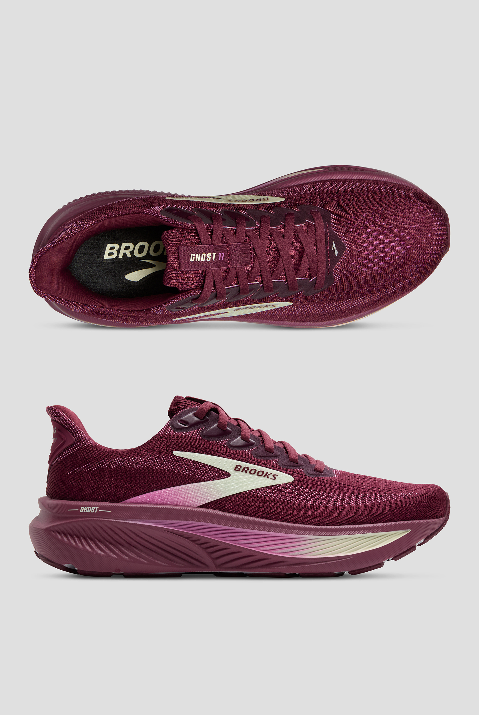 Zapatillas deportivas Brooks Ghost 17 Burgundy/Pink/Green con cordones para mujer