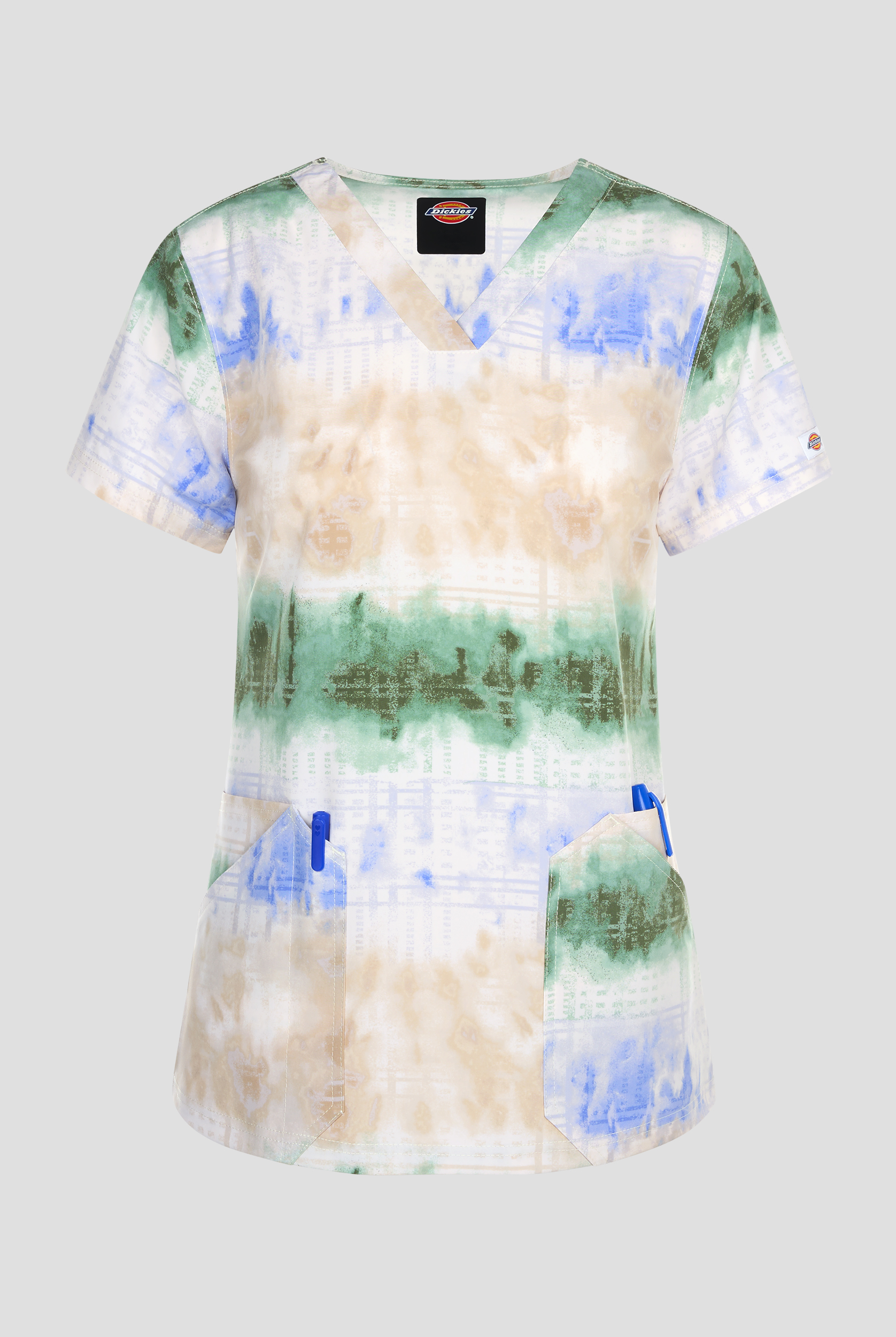 Dickies Fading Stripes Women's 2-Pocket STRETCH V-Neck Print Scrub Top