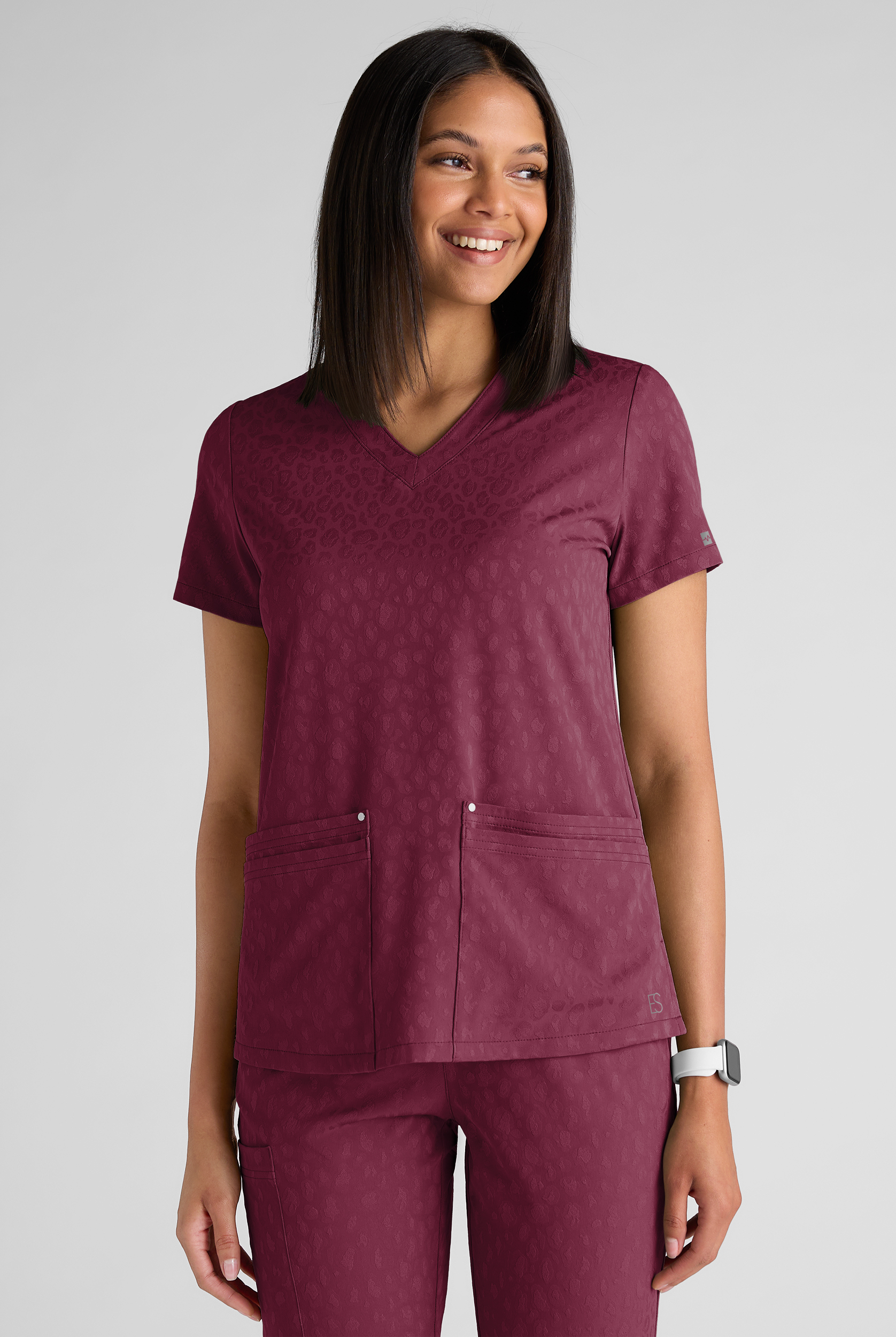 Blusa m&eacute;dica Easy STRETCH Jacquard Lina con cuello en V y 4 bolsillos para mujer