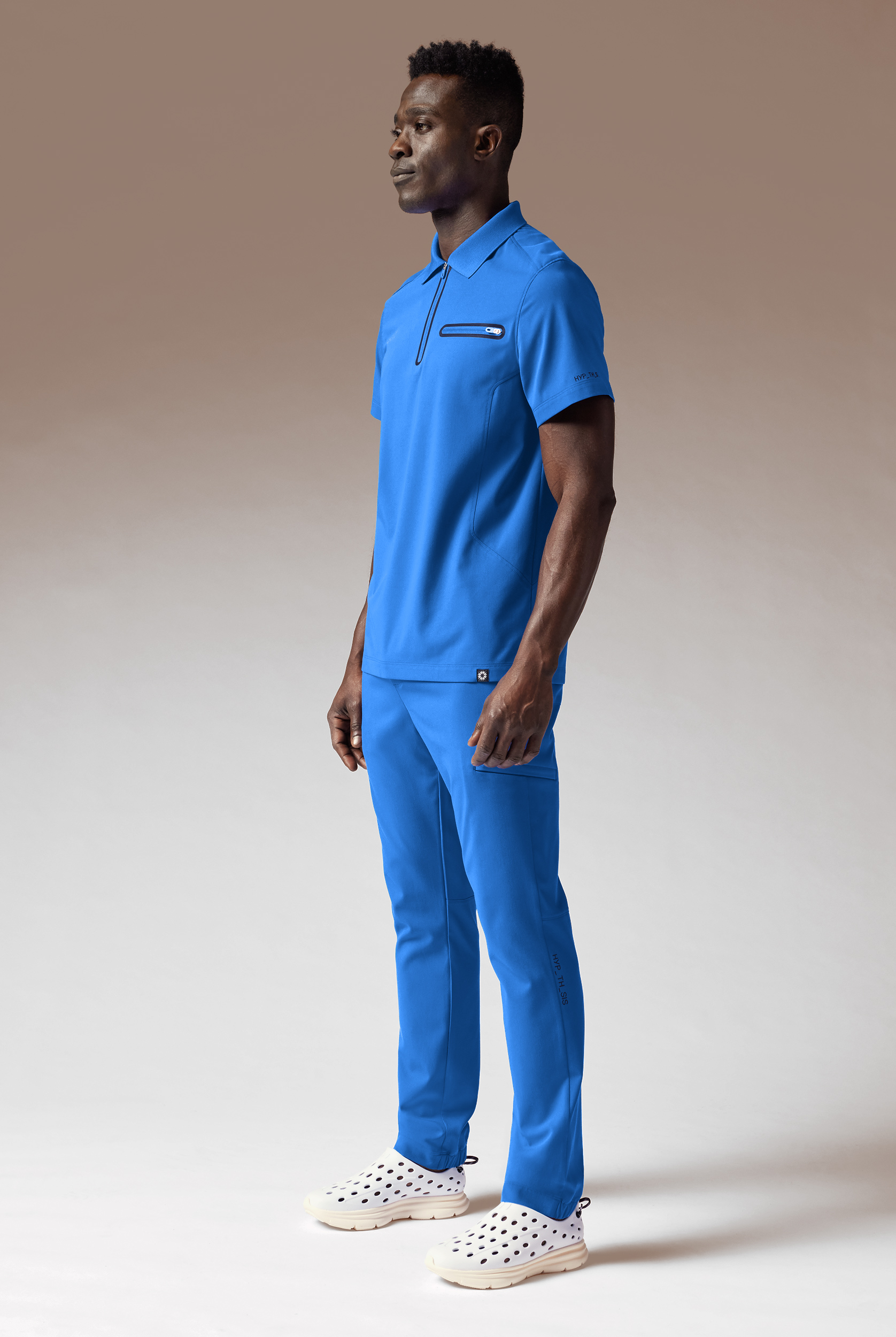 Hypothesis Alpha System Men&rsquo;s 1-Pocket Zip Neck Polo With Tonal Trim Scrub Top