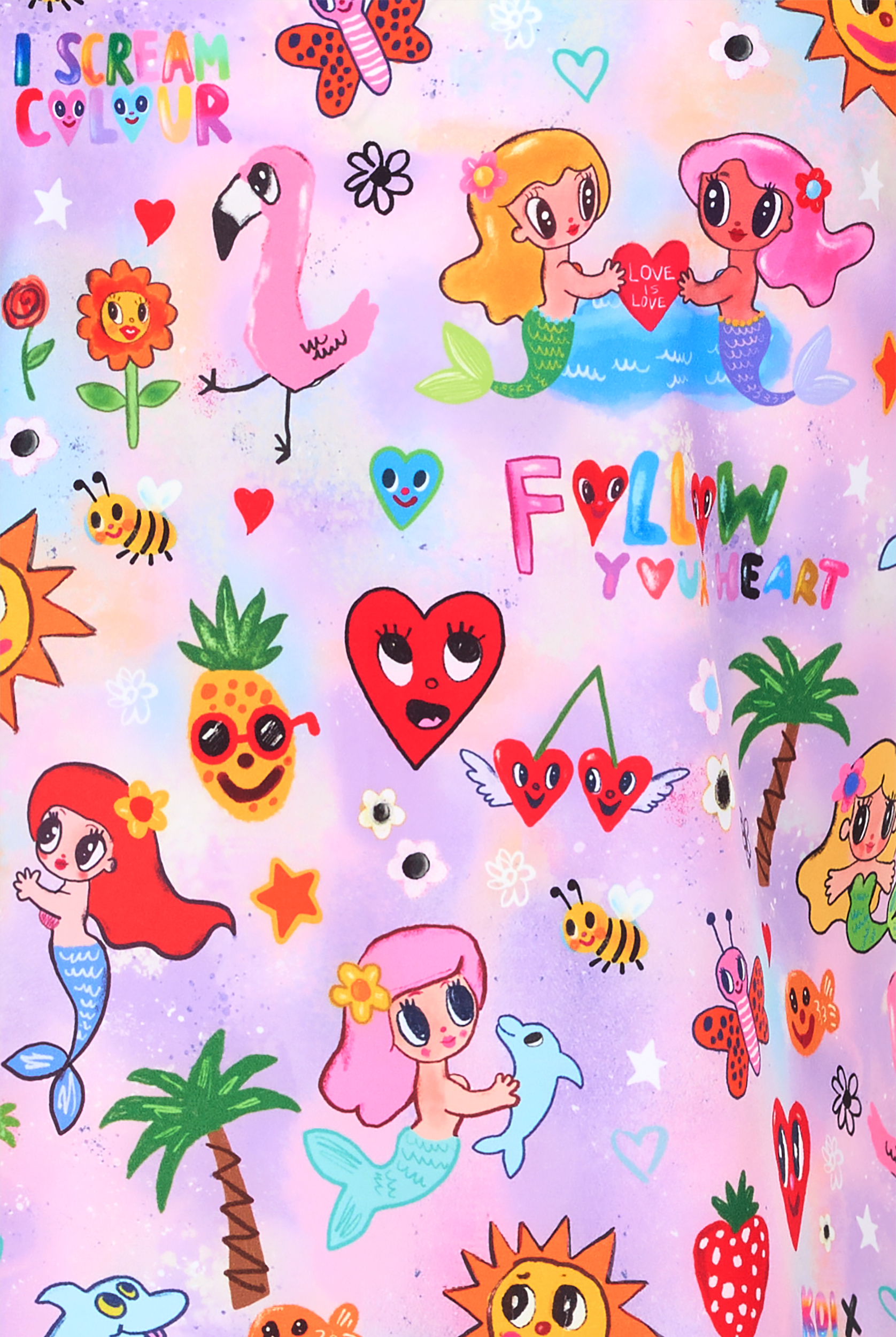 koi Lite Liddle Mermaids Women's 2-Pocket Notched V-Neck Print Scrub Top