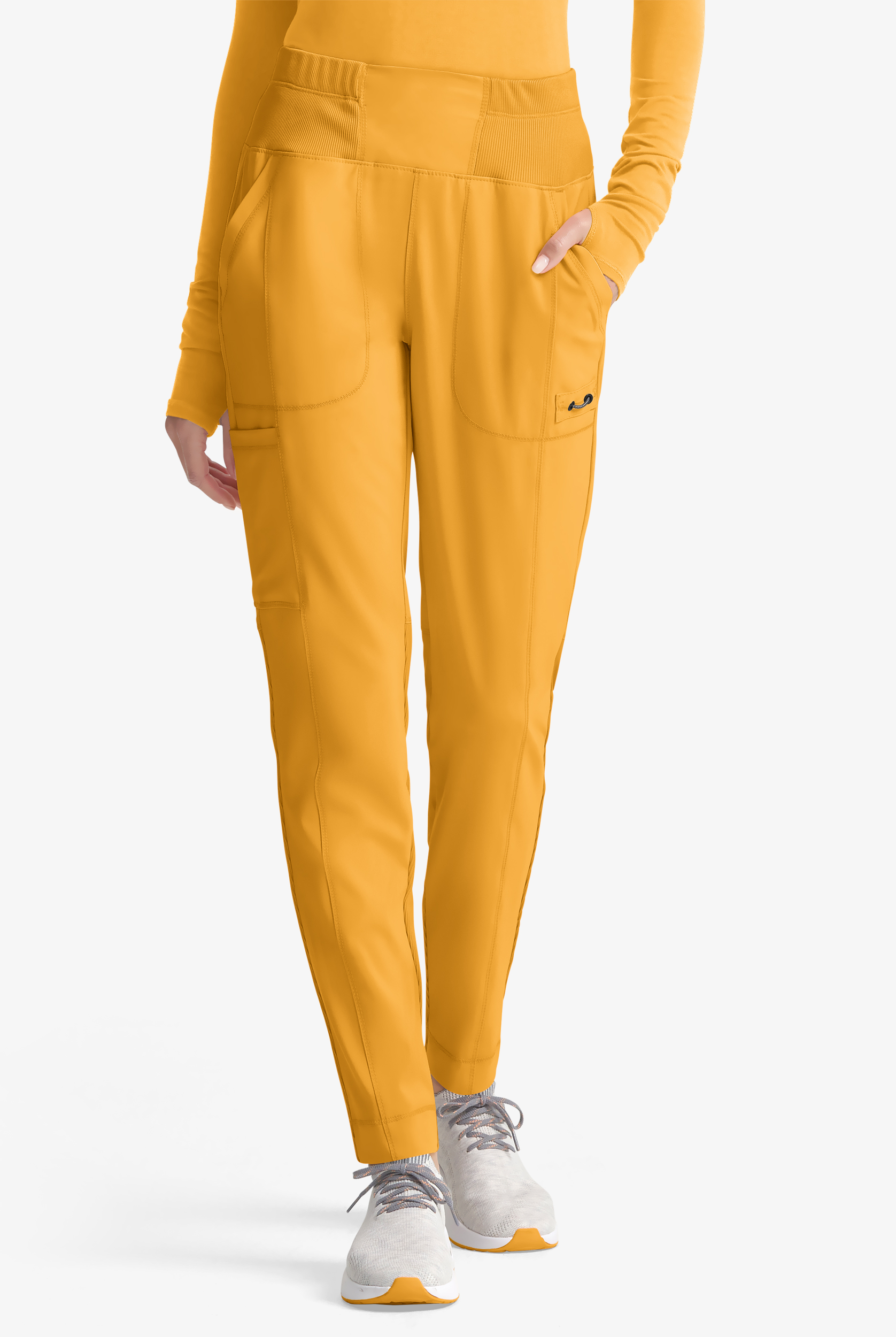 Infinity Women's 5-Pocket STRETCH Rib-Knit Detail High Waisted Slim Leg Scrub Pants