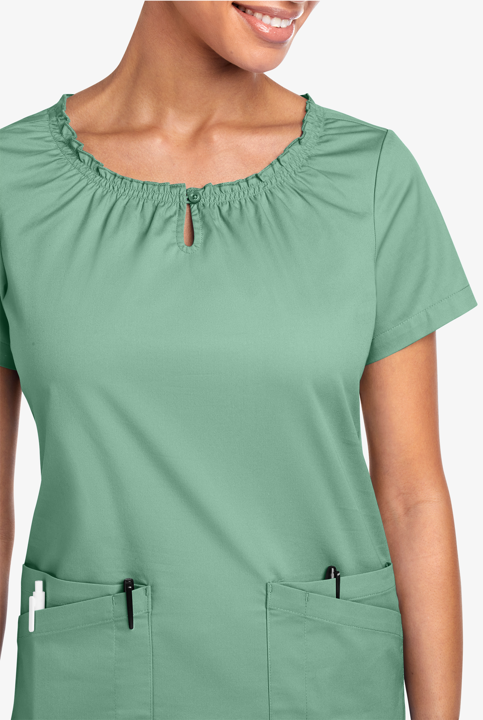 Butter-Soft STRETCH Women's 6-Pocket Short Sleeve Peasant Style Scrub Top
