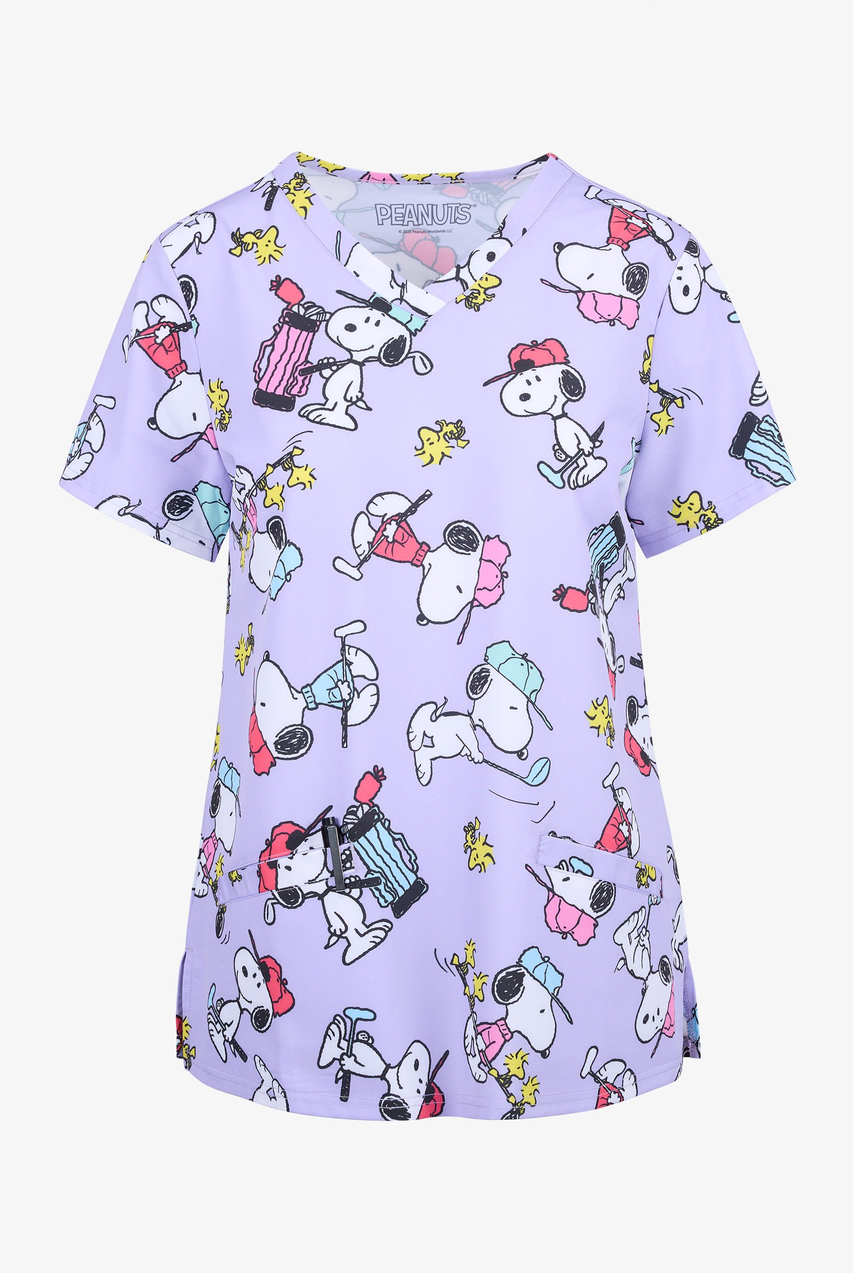 Peanuts Snoopy Golf  Funscrubs Women's 2-Pocket STRETCH V-Neck Print Scrub Top