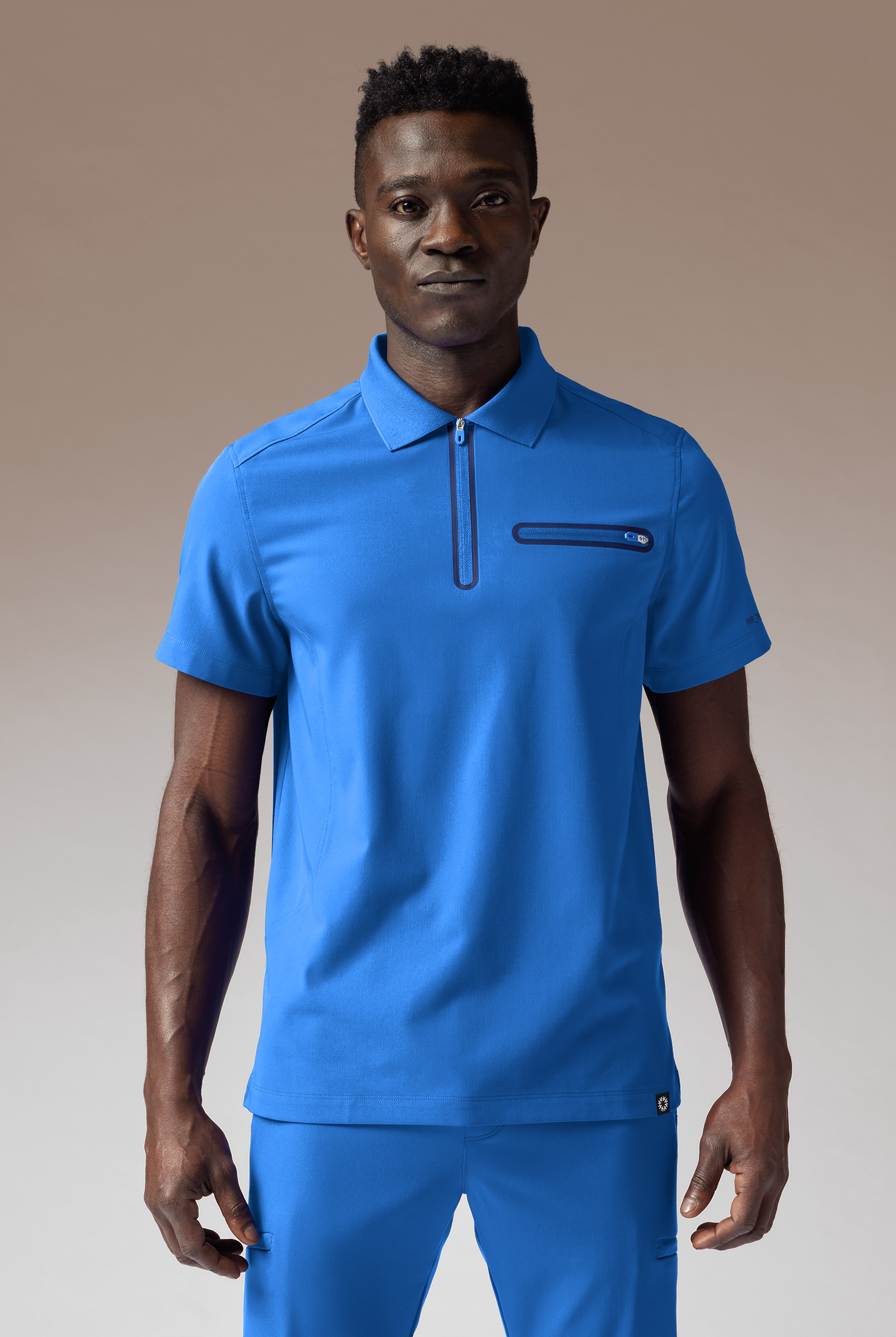 Hypothesis Alpha System Men&rsquo;s 1-Pocket Zip Neck Polo With Tonal Trim Scrub Top
