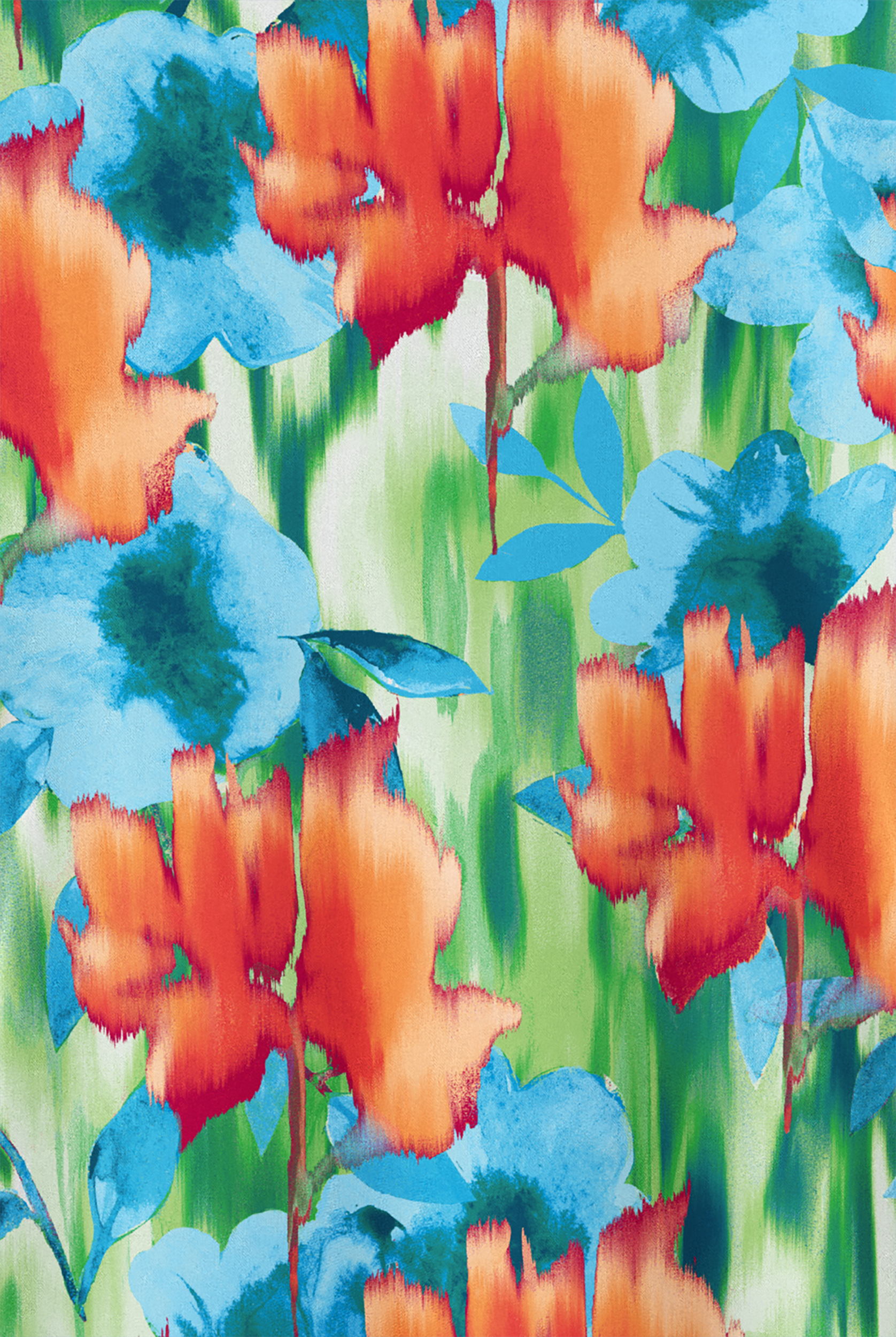 Butter-Soft STRETCH Valencia Ikat Caribbean Blue Women's 2-Pocket V-Neck Print Scrub Top