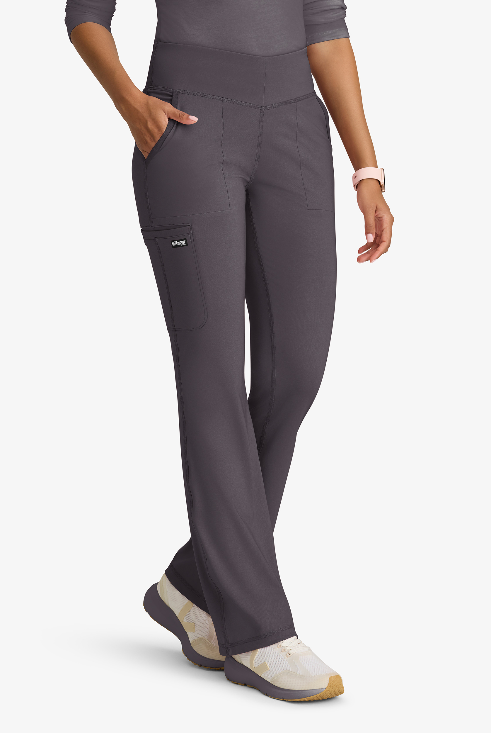 Grey's Anatomy by Barco Knit STRETCH Swift Women's 5-Pocket Fit & Flare Cargo Scrub Pants - Petite