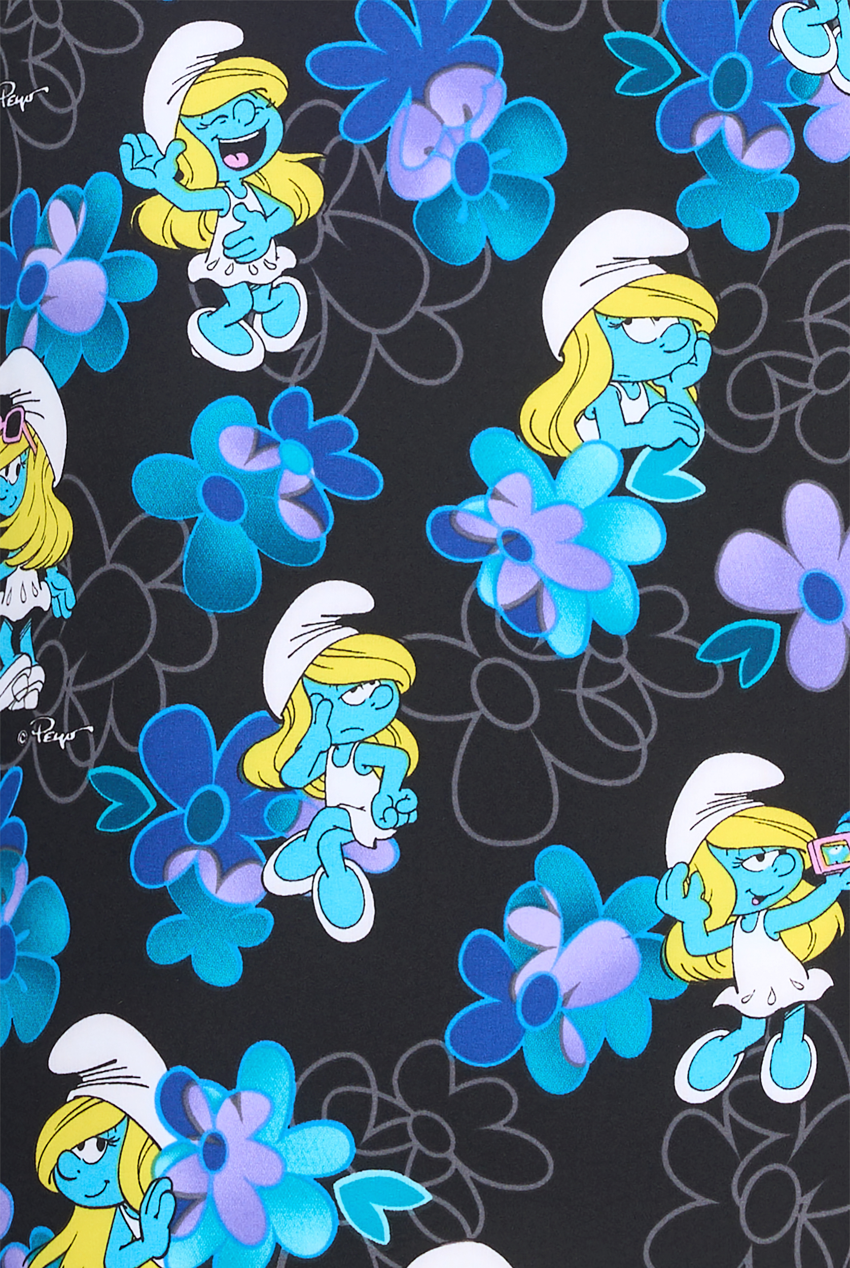 Tooniforms Being Smurfette Women's 2-Pocket STRETCH V-Neck Print Scrub Top