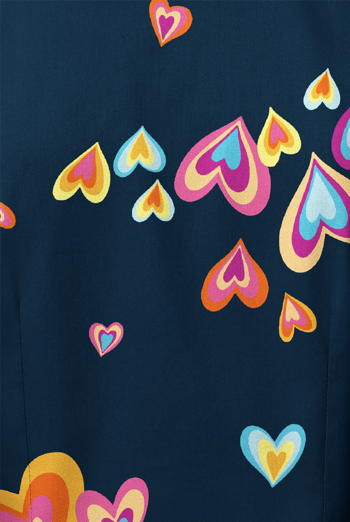 Butter-Soft STRETCH Pop Heart Navy Women's 3-Pocket Long Sleeve Snap Front Print Scrub Jacket