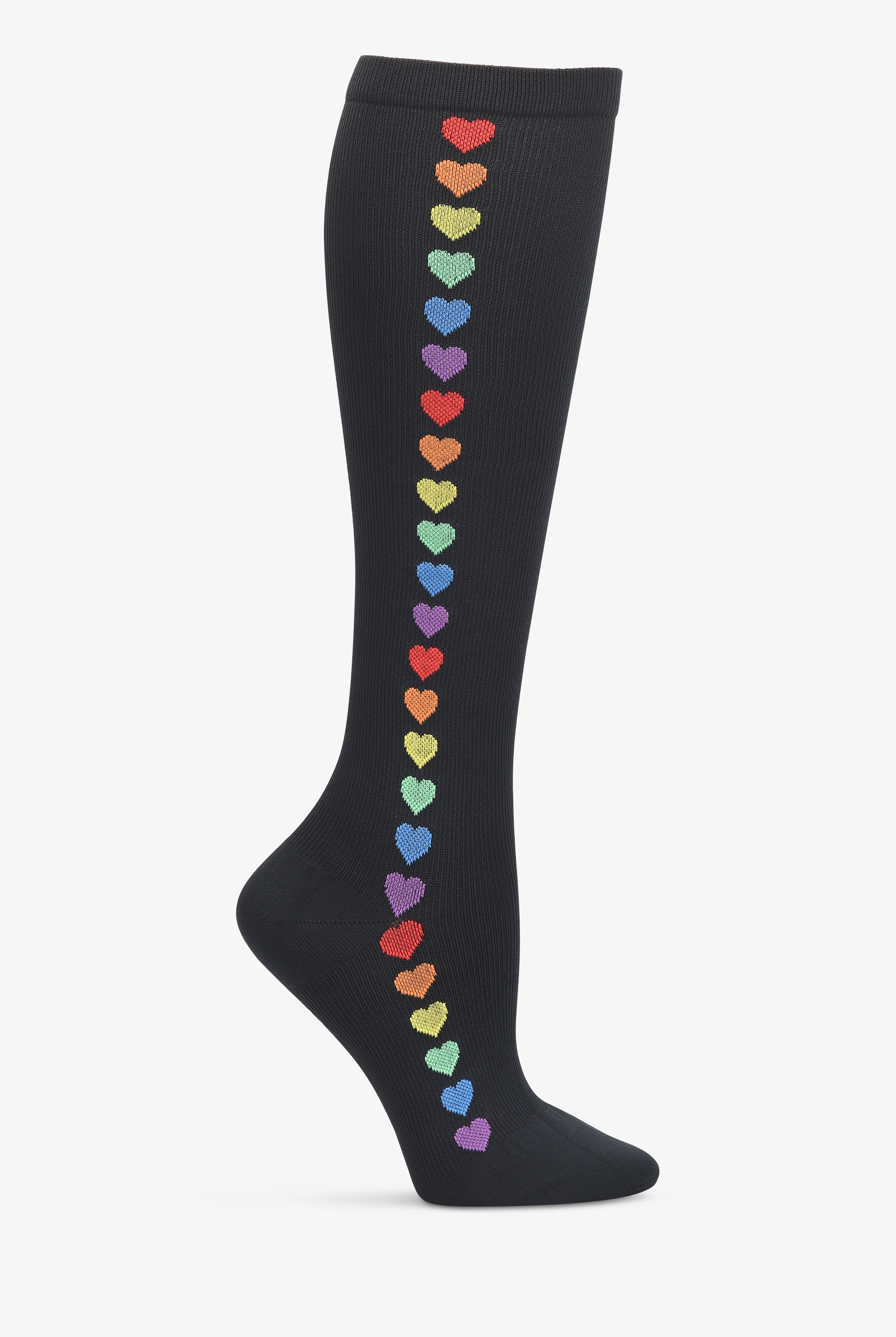 Calcetines de compresi&oacute;n Nurse Mates Rainbow Hearts para mujer - 12-14 mmHg