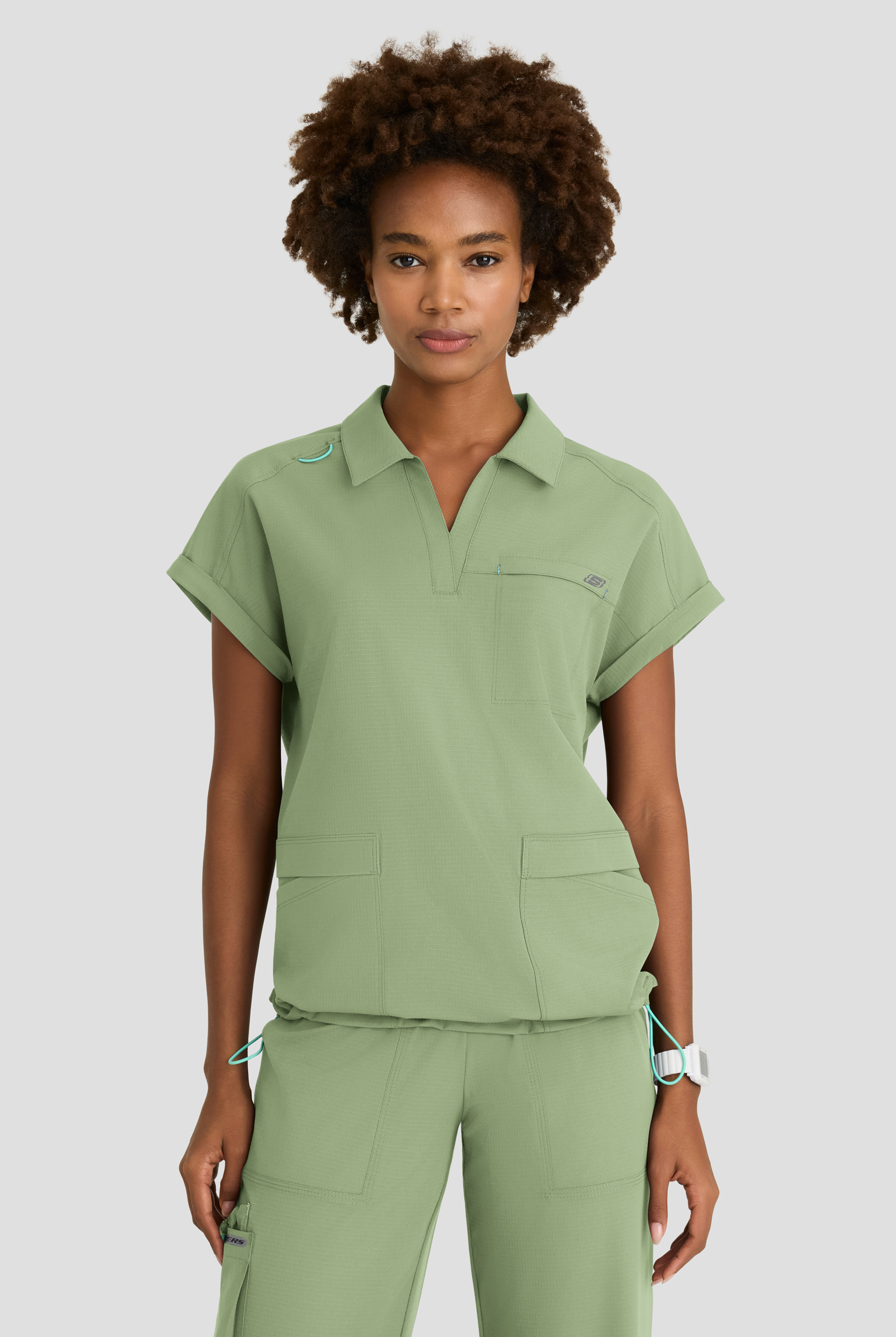 Skechers by Barco Ripstop Charlie Women's 3-Pocket STRETCH Dolman Sleeve Collar V-Neck Scrub Top