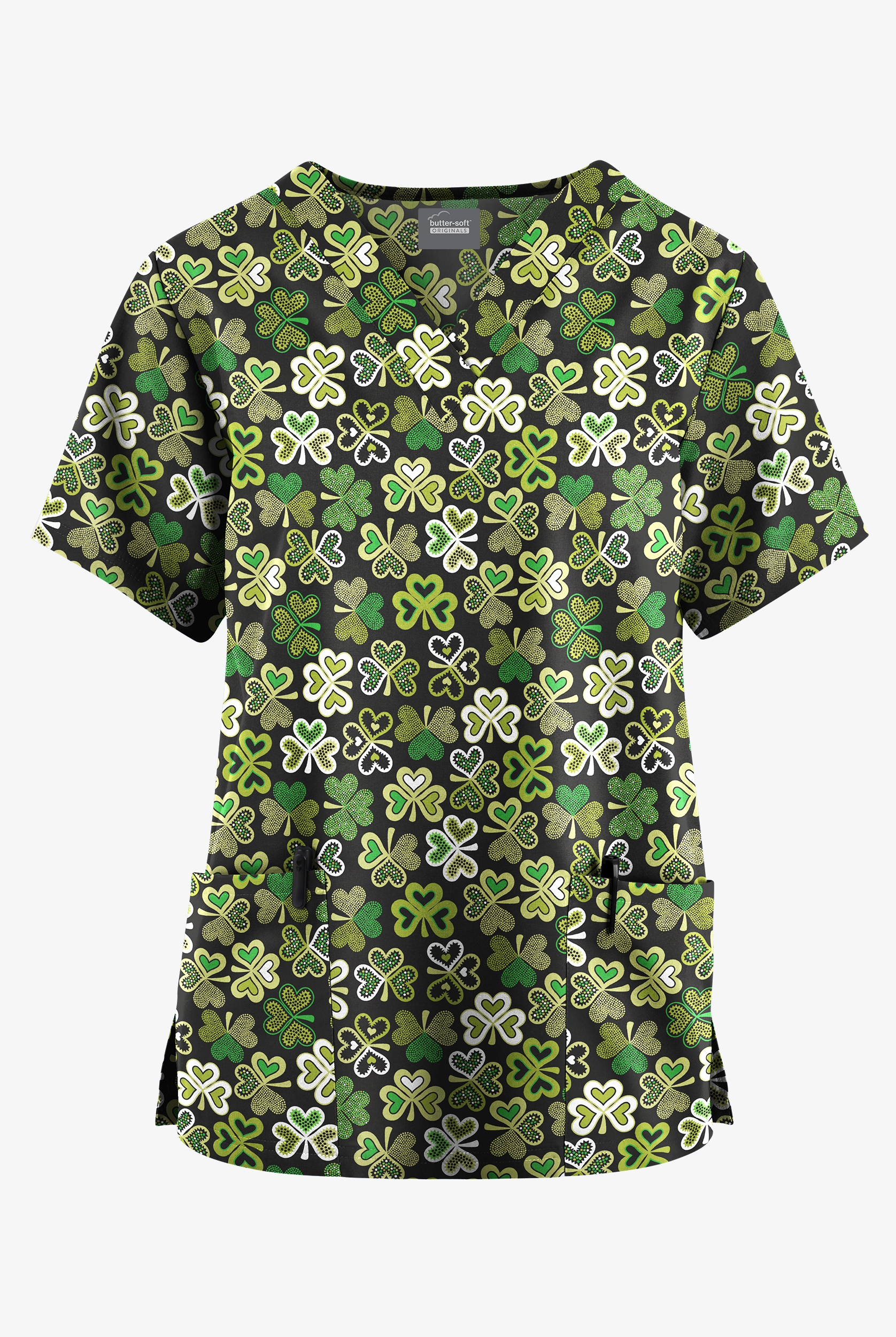Butter-Soft Originals Feeling Lucky Women's 2- Pocket V-Neck Print Scrub Top
