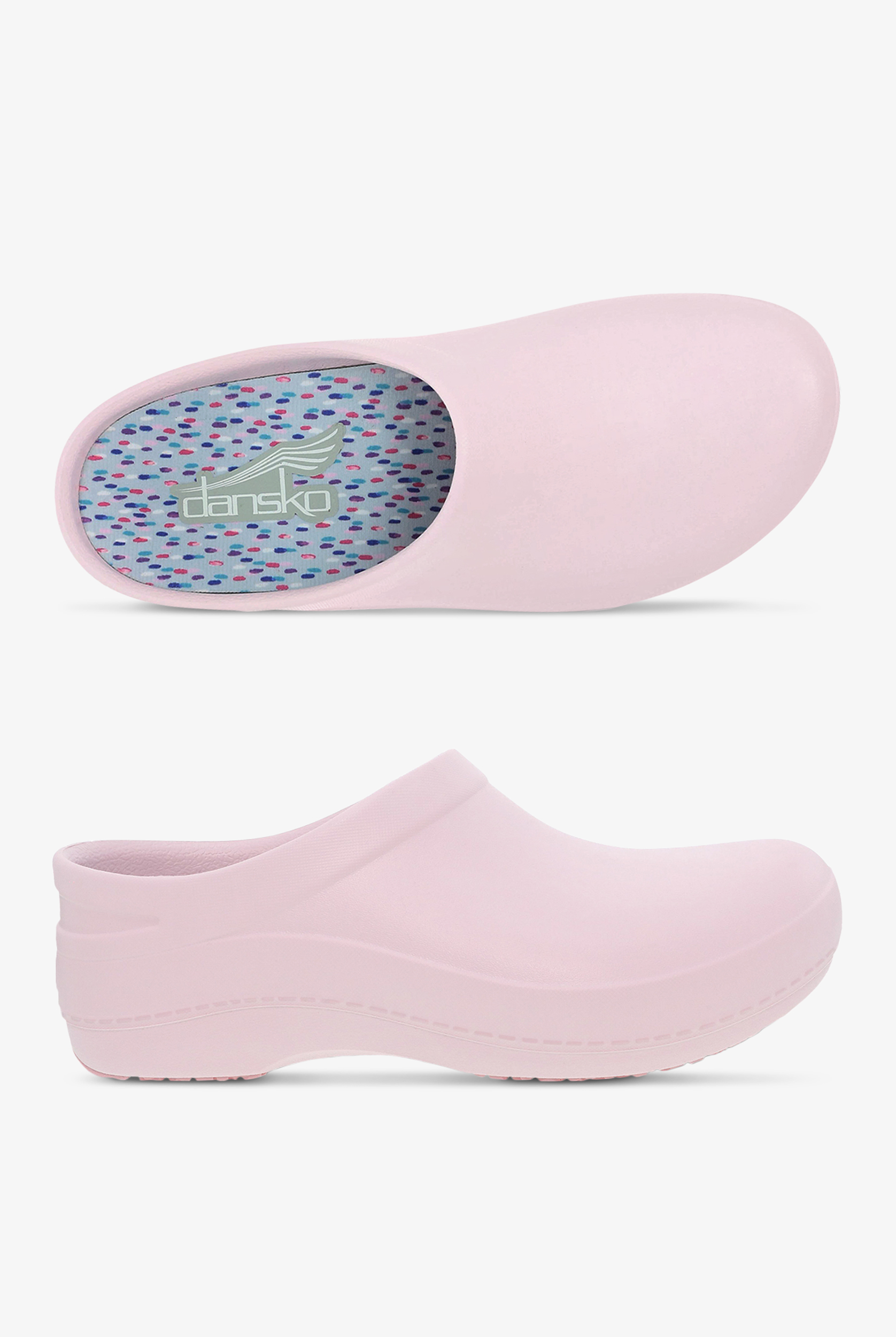 Zuecos de enfermer&iacute;a Dansko Kaci Pink Molded con tal&oacute;n abierto para mujer