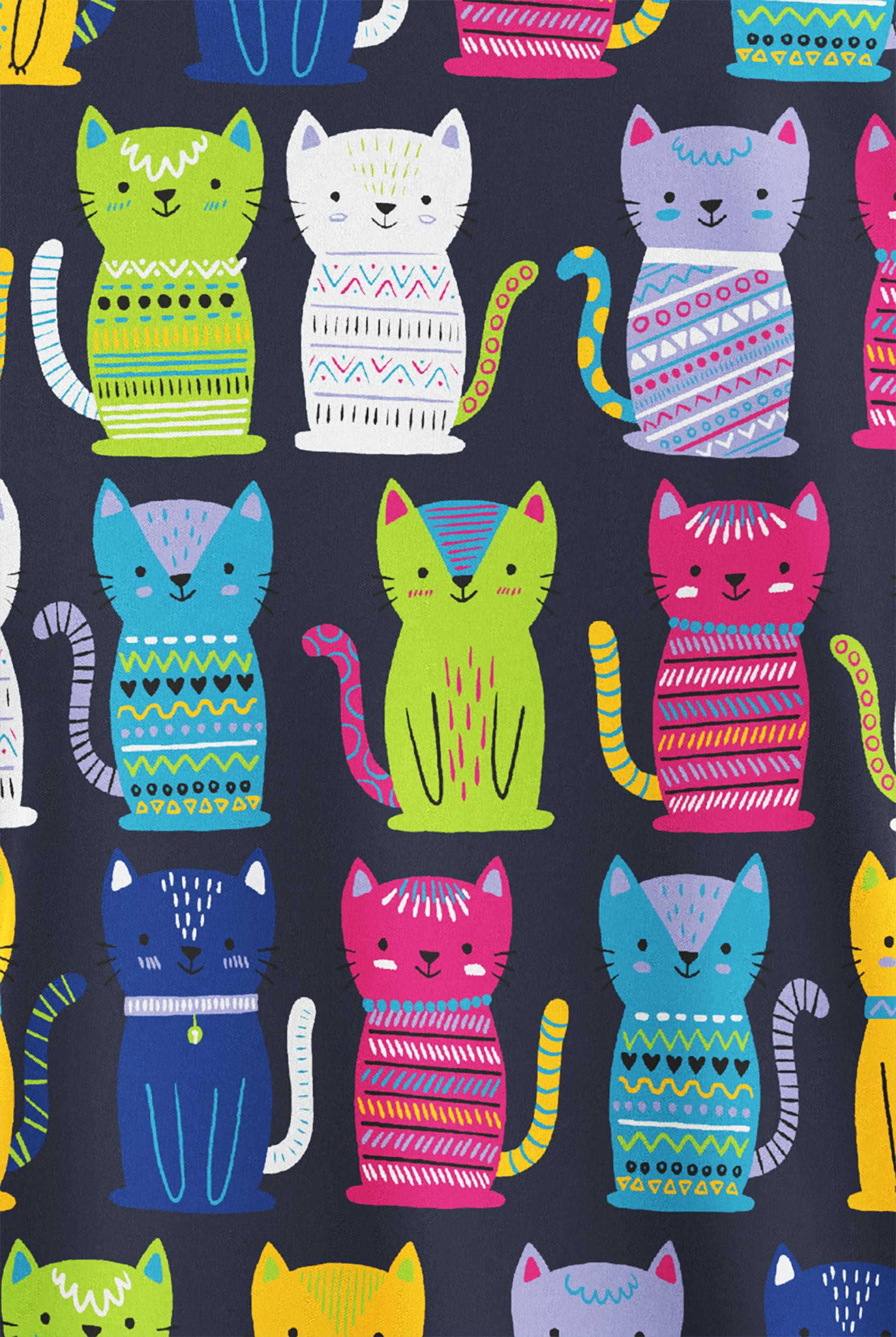 Butter-Soft STRETCH Just Purr-Fect Navy Women's 2-Pocket V-Neck Print Scrub Top