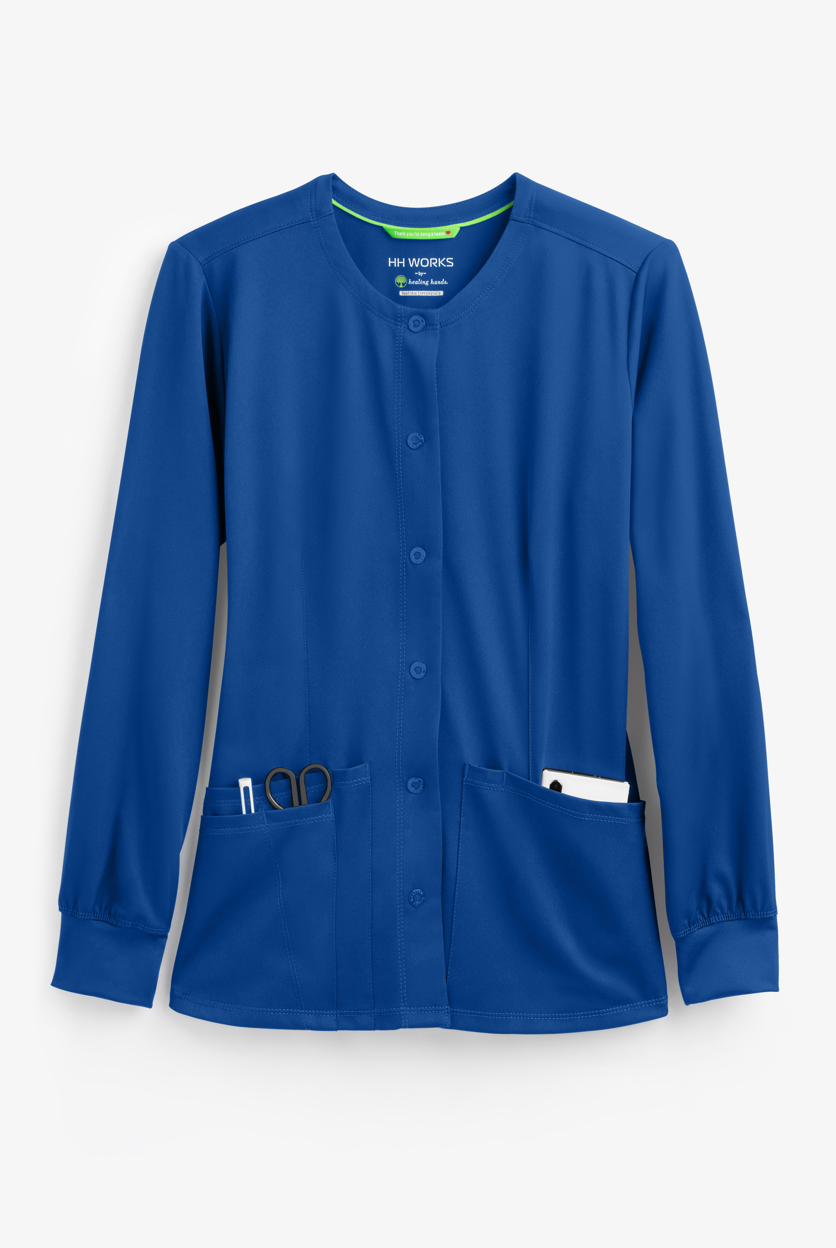 HH Works by Healing Hands Megan Women's 4-Pocket STRETCH Round Neck Warm-Up Scrub Jacket