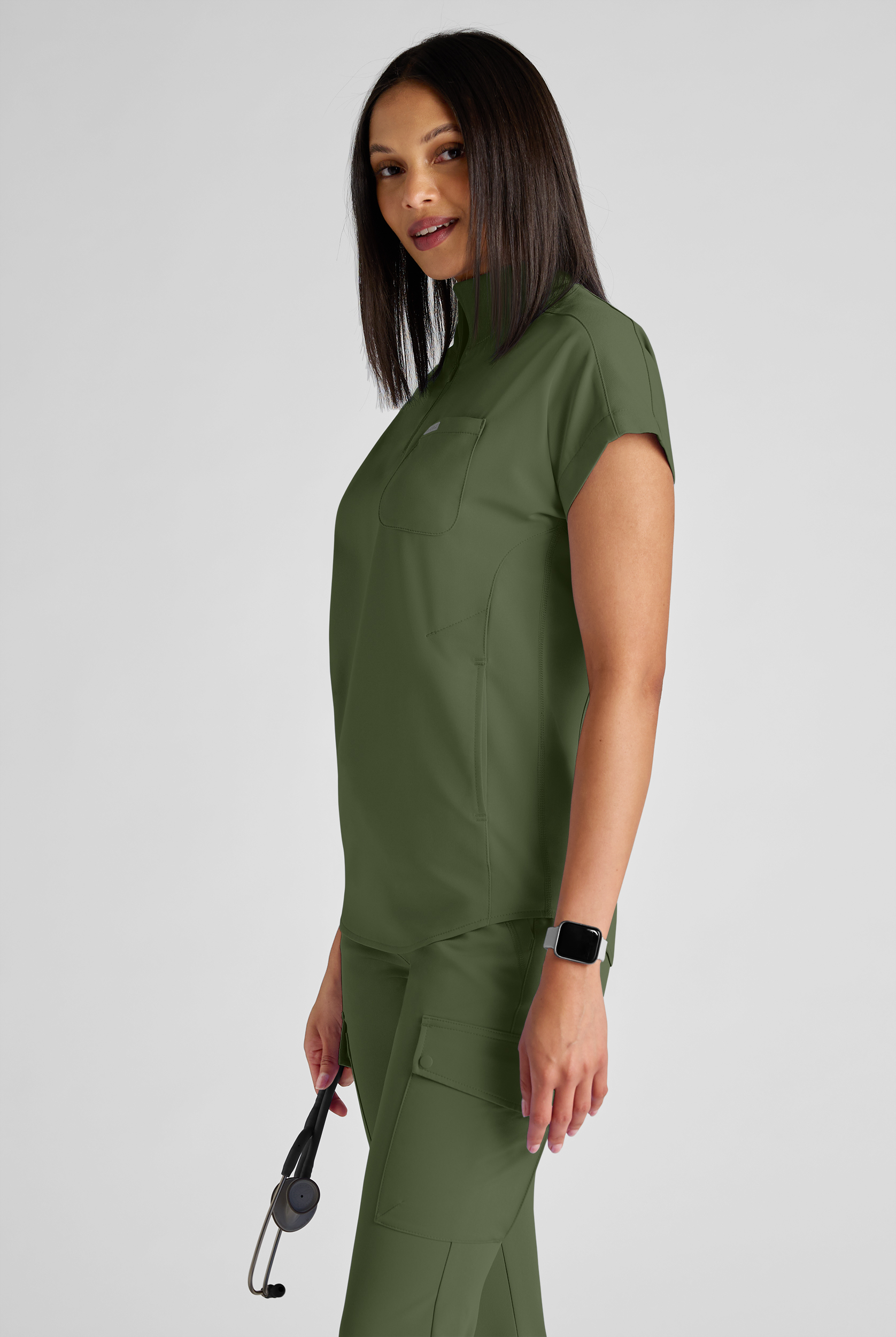 ReSurge Rhine Women's 5-Pocket Oversized Half Zip Stand Collar Scrub Top
