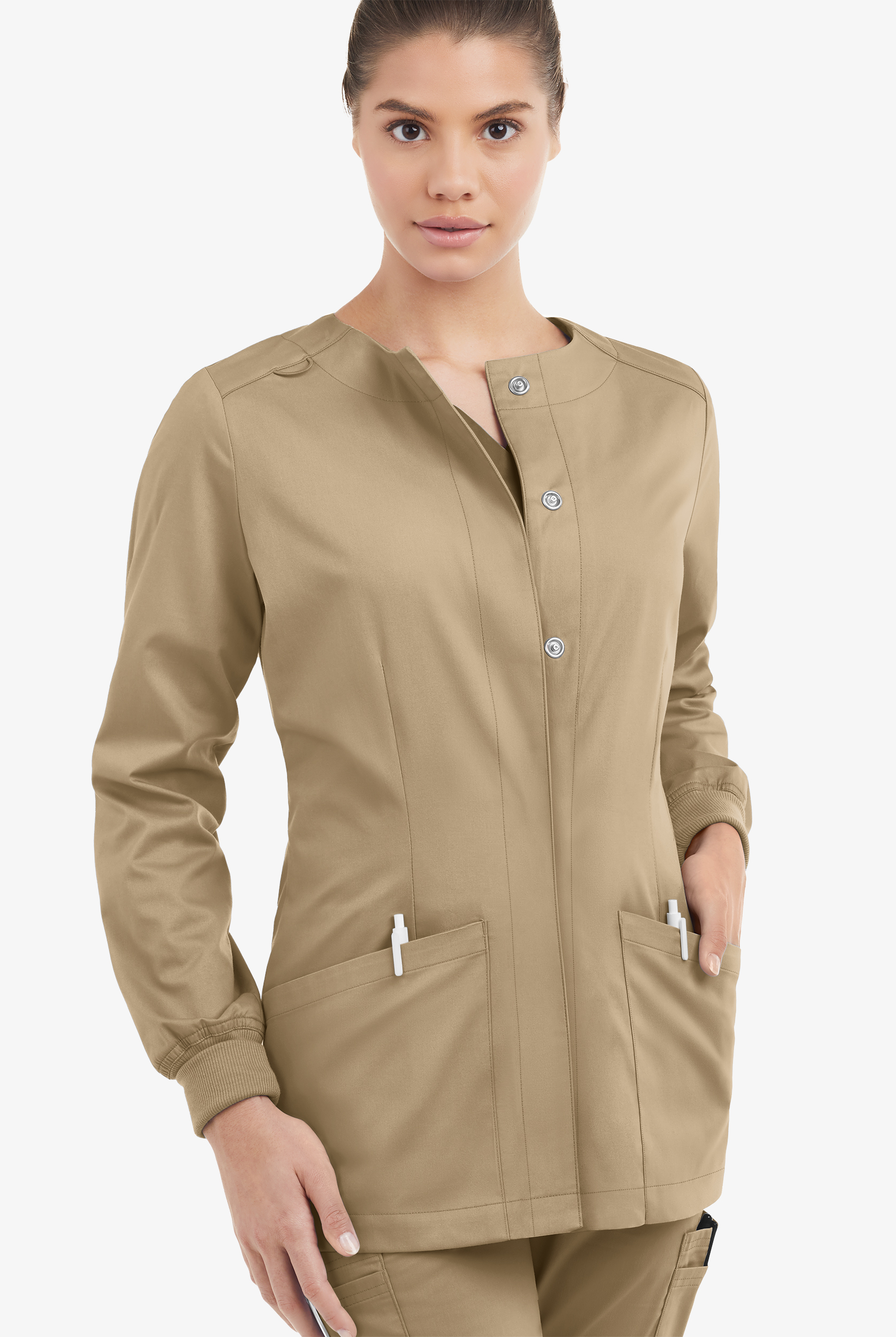Butter-Soft STRETCH Women's 2-Pocket Long Sleeve Snap Front Scrub Jacket