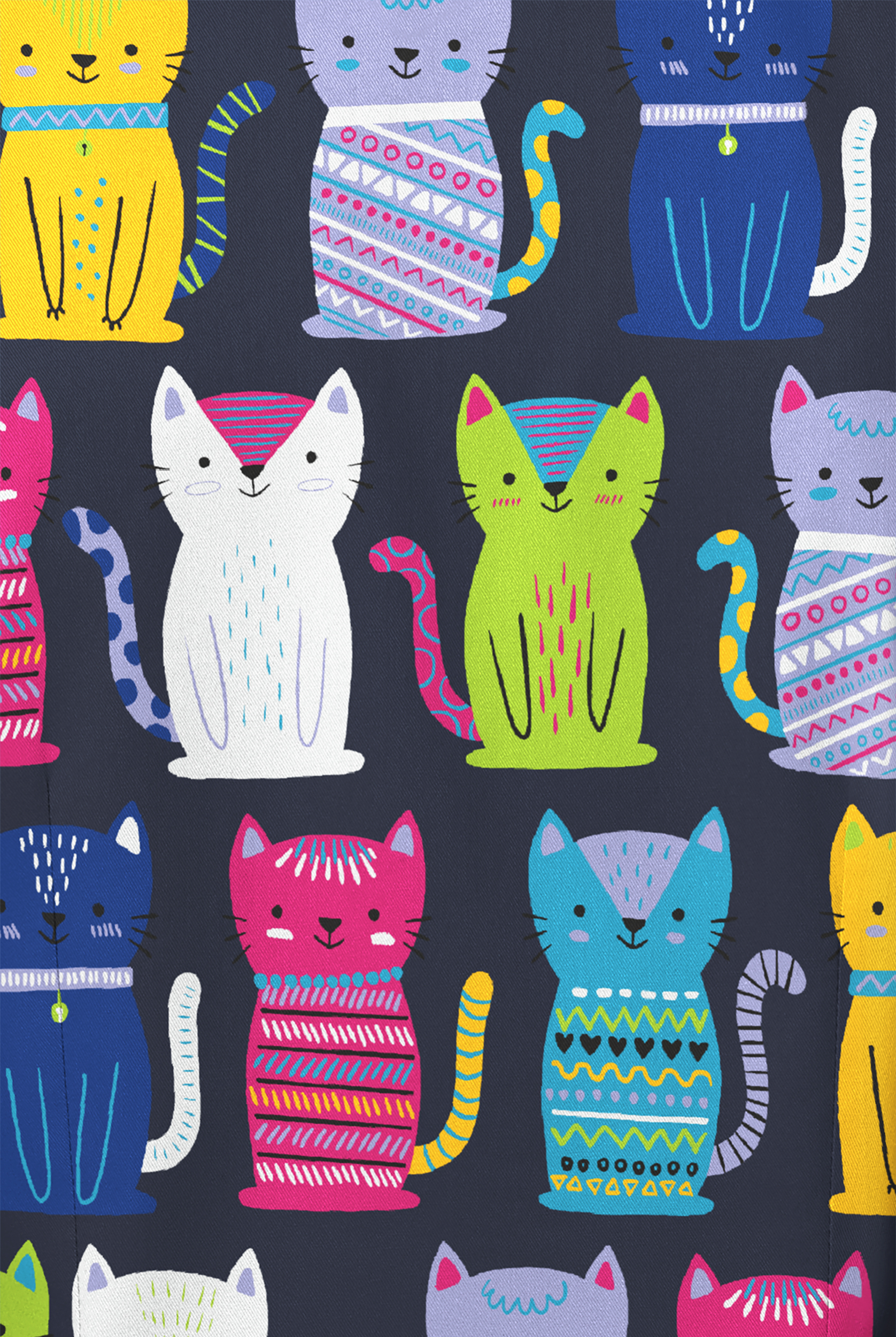 Butter-Soft STRETCH Just Purr-Fect Navy Women's 3-Pocket Long Sleeve Snap-Front Print Scrub Jacket