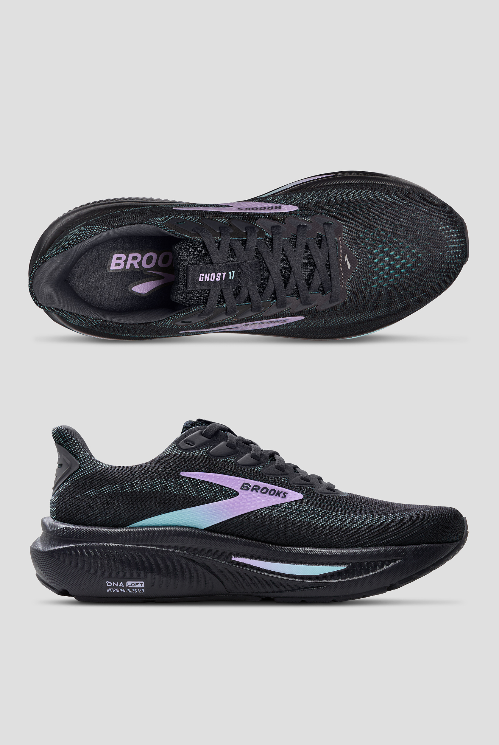 Zapatillas deportivas Brooks Ghost 17 Grey/Clearwater/Purple con cordones para mujer