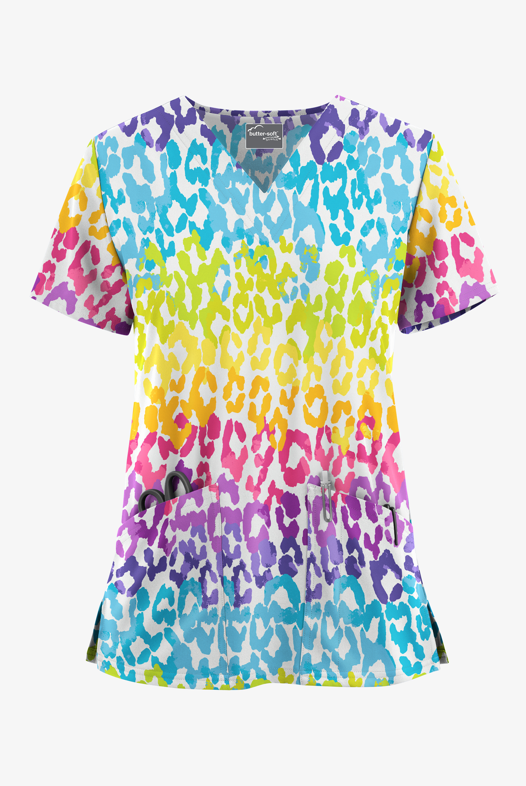 Butter-Soft STRETCH Wild Pride Women's 2-Pocket V-Neck Print Scrub Top