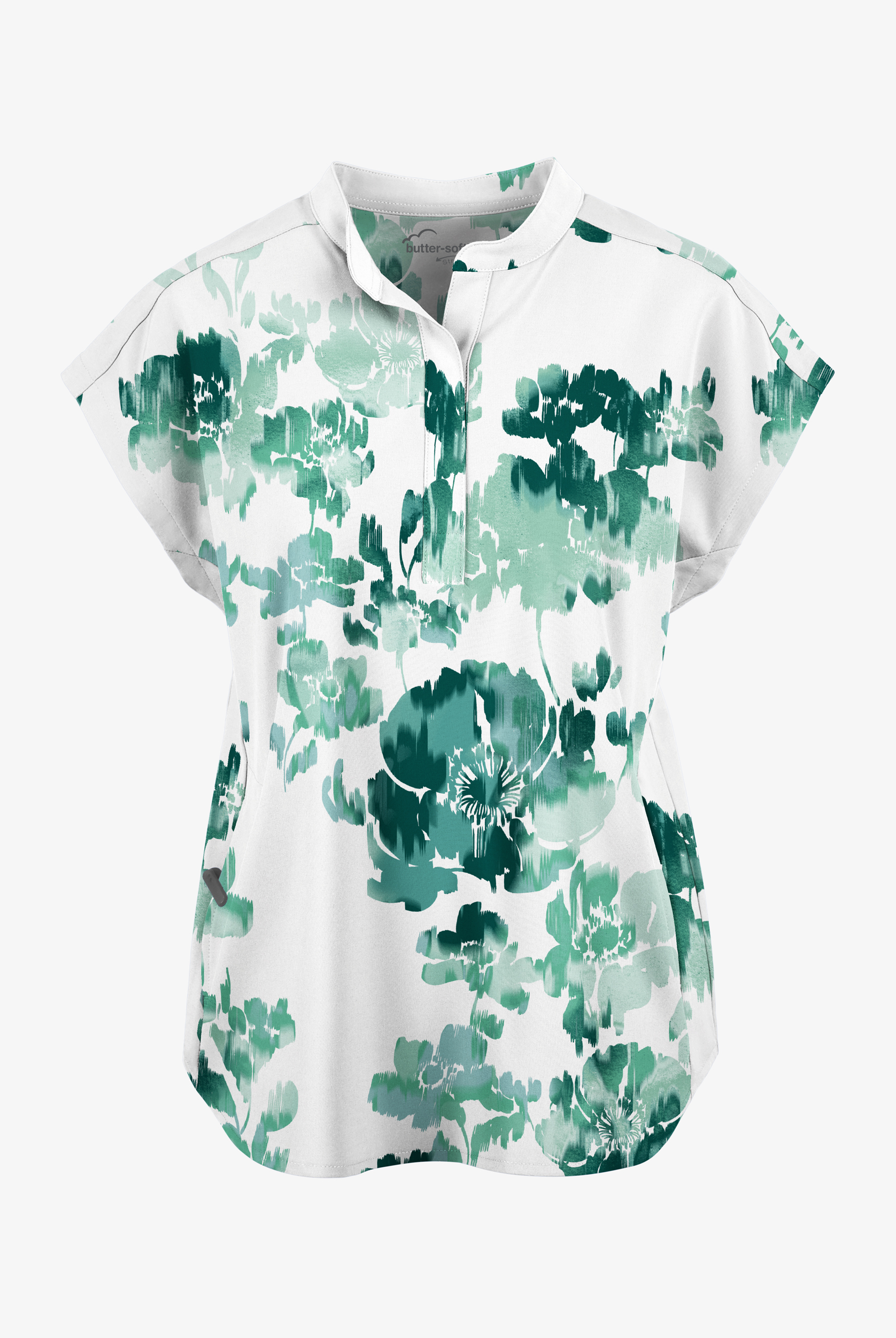 Butter-Soft STRETCH Napoli Garden White Women's Dolman Print Scrub Top