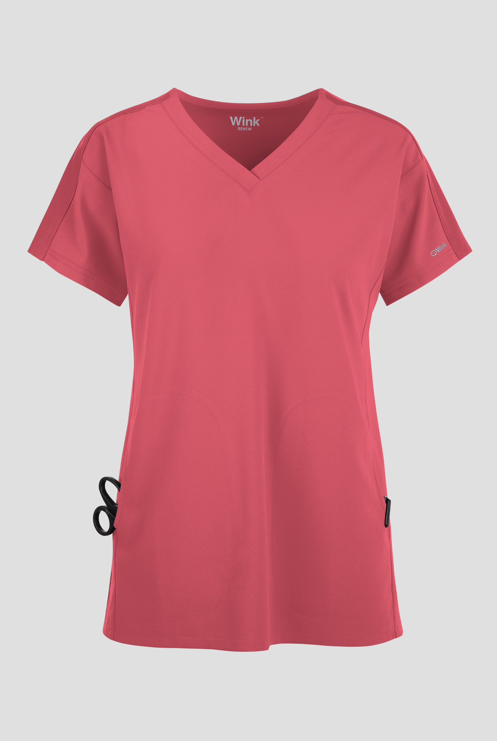 Wink Renew Women's 2-Pocket STRETCH Knit-Trim Dolman Tunic V-Neck Scrub Top