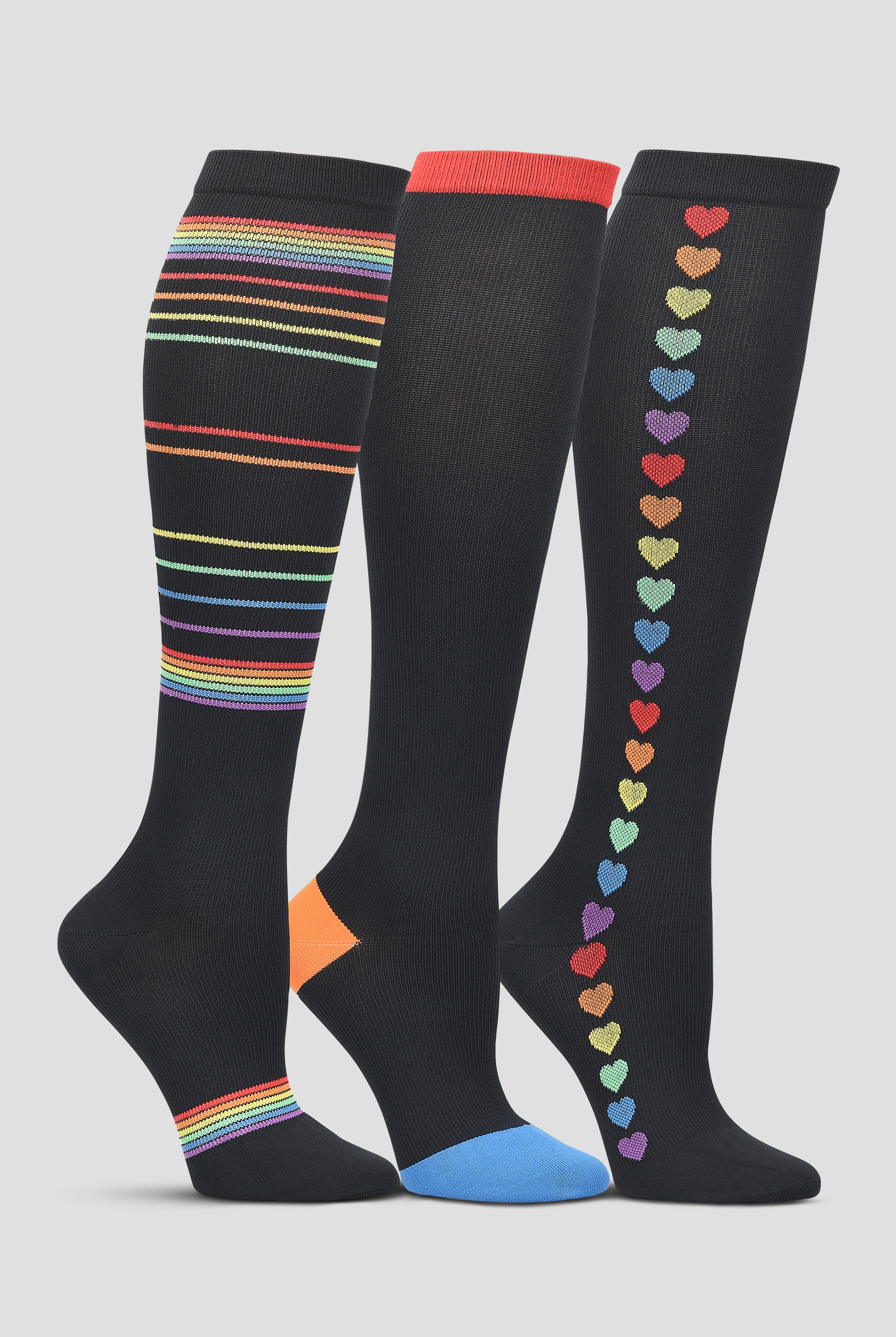 Paquete con 3 pares de calcetines de compresi&oacute;n Nurse Mates Rainbow para mujer - 12-14 mmHg