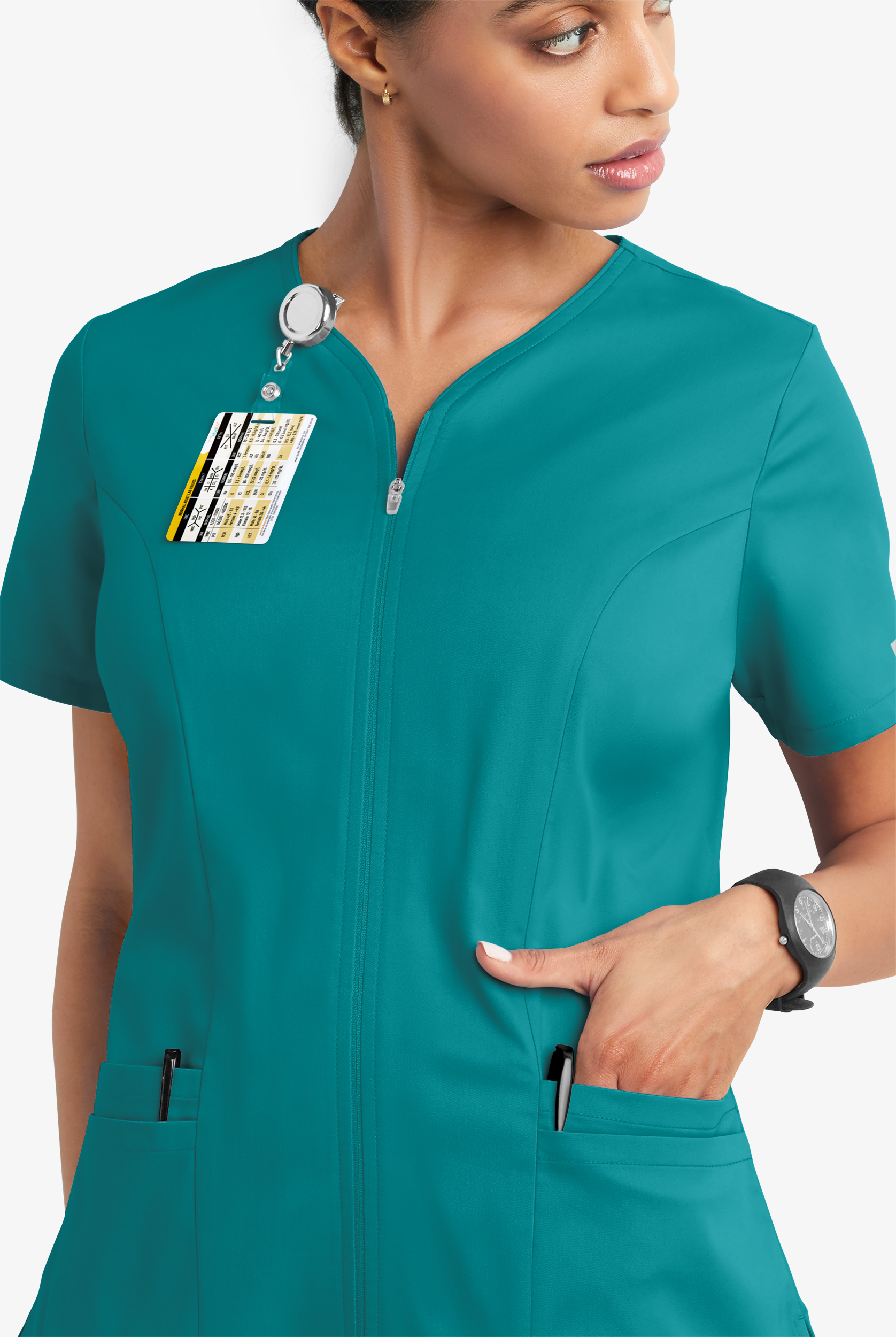 Butter-Soft STRETCH Women's 4-Pocket Smooth Face Zipper Scrub Top