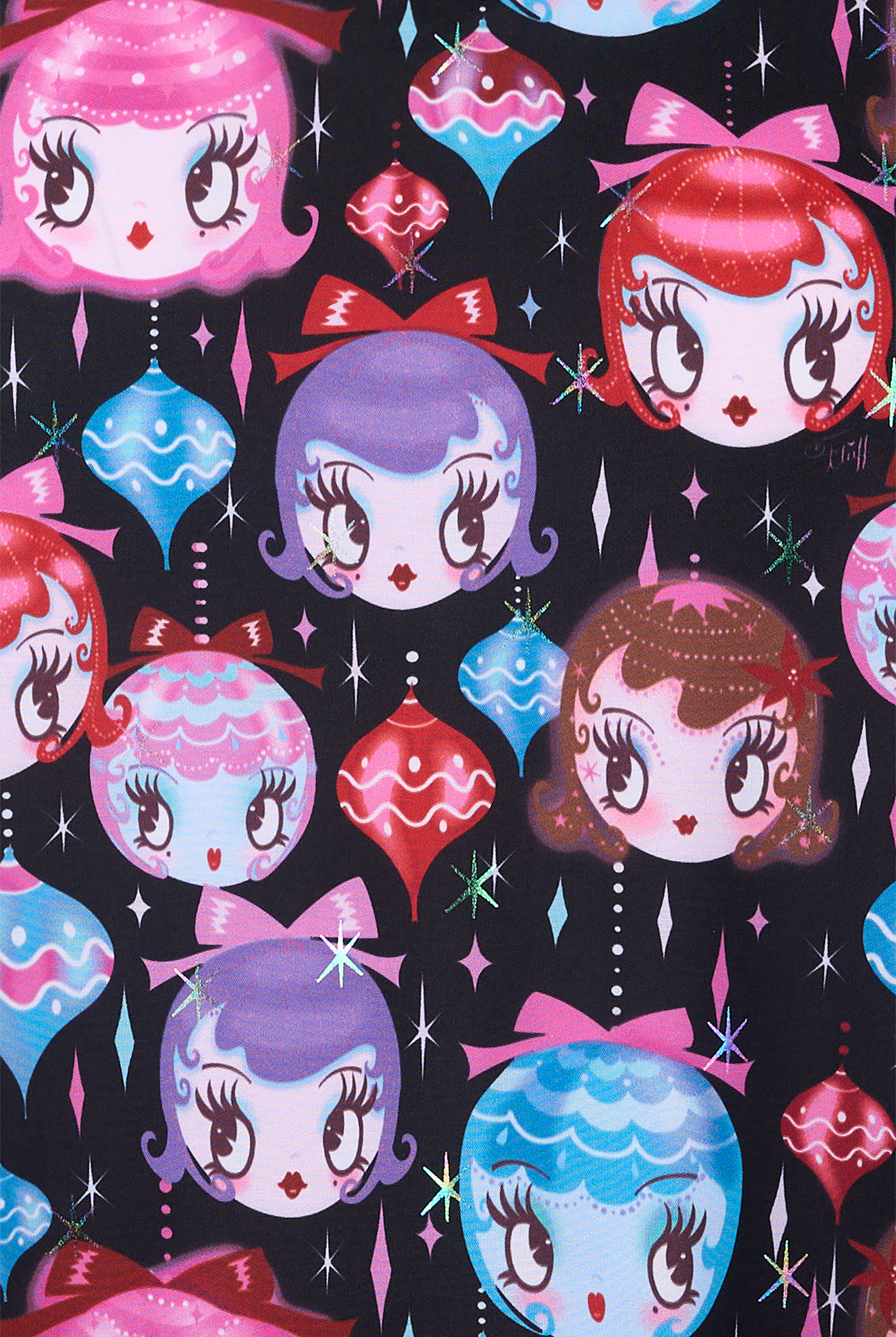 koi Lite Dolly Ornaments Women's 2-Pocket V-Neck Print Scrub Top