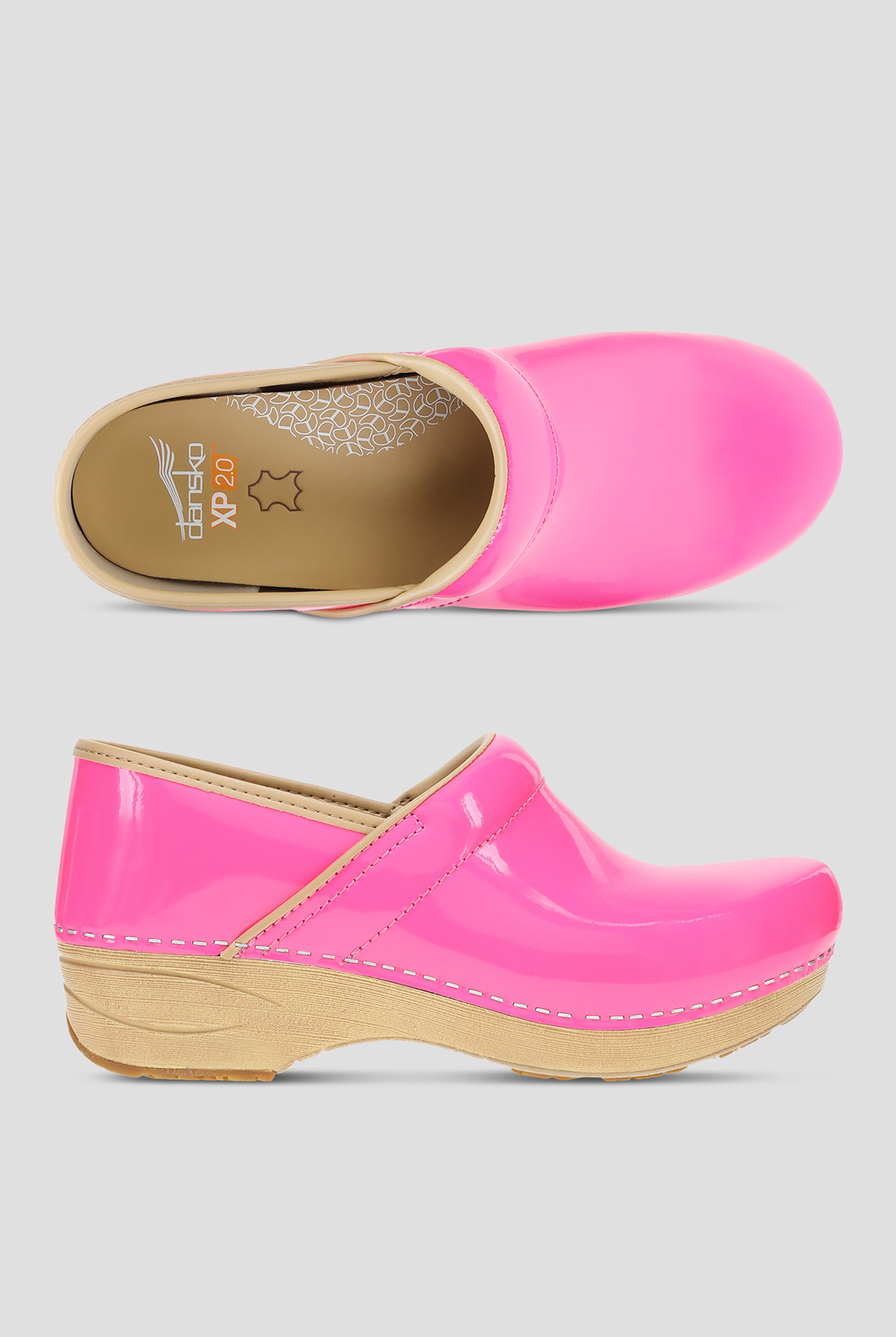 Zuecos antideslizantes Dansko XP 2.0 Pink Neon de charol para mujer