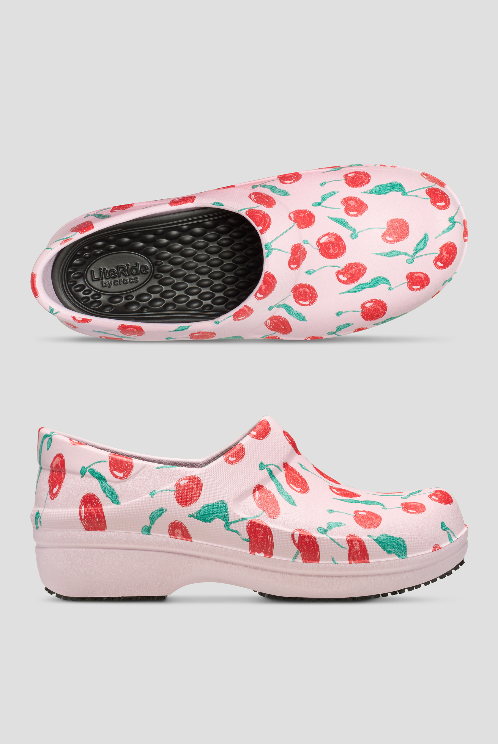 Crocs&trade; Women's Neria Pro II LiteRide Slip Resistant Cherry Print Clogs