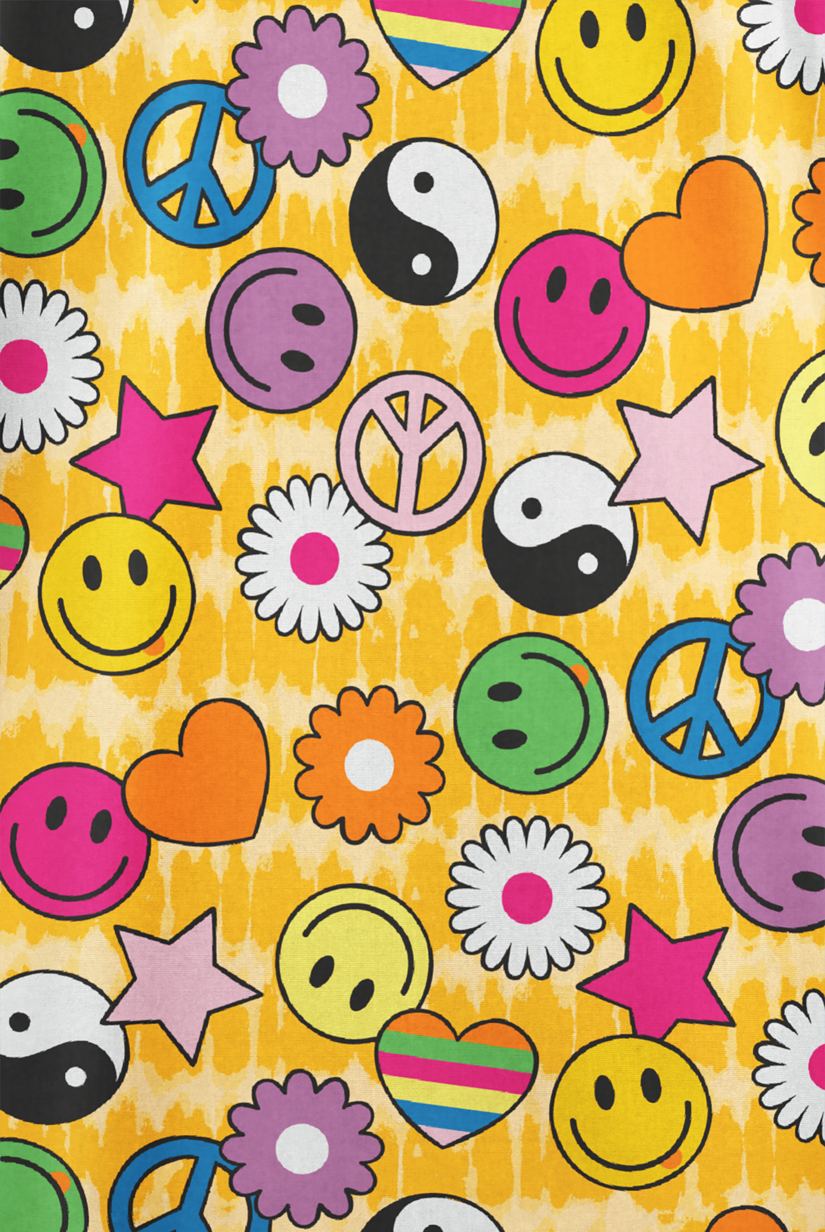 Butter-Soft Originals Peace Love Happiness Fuchsia Women's 2-Pocket V-Neck Print Scrub Top