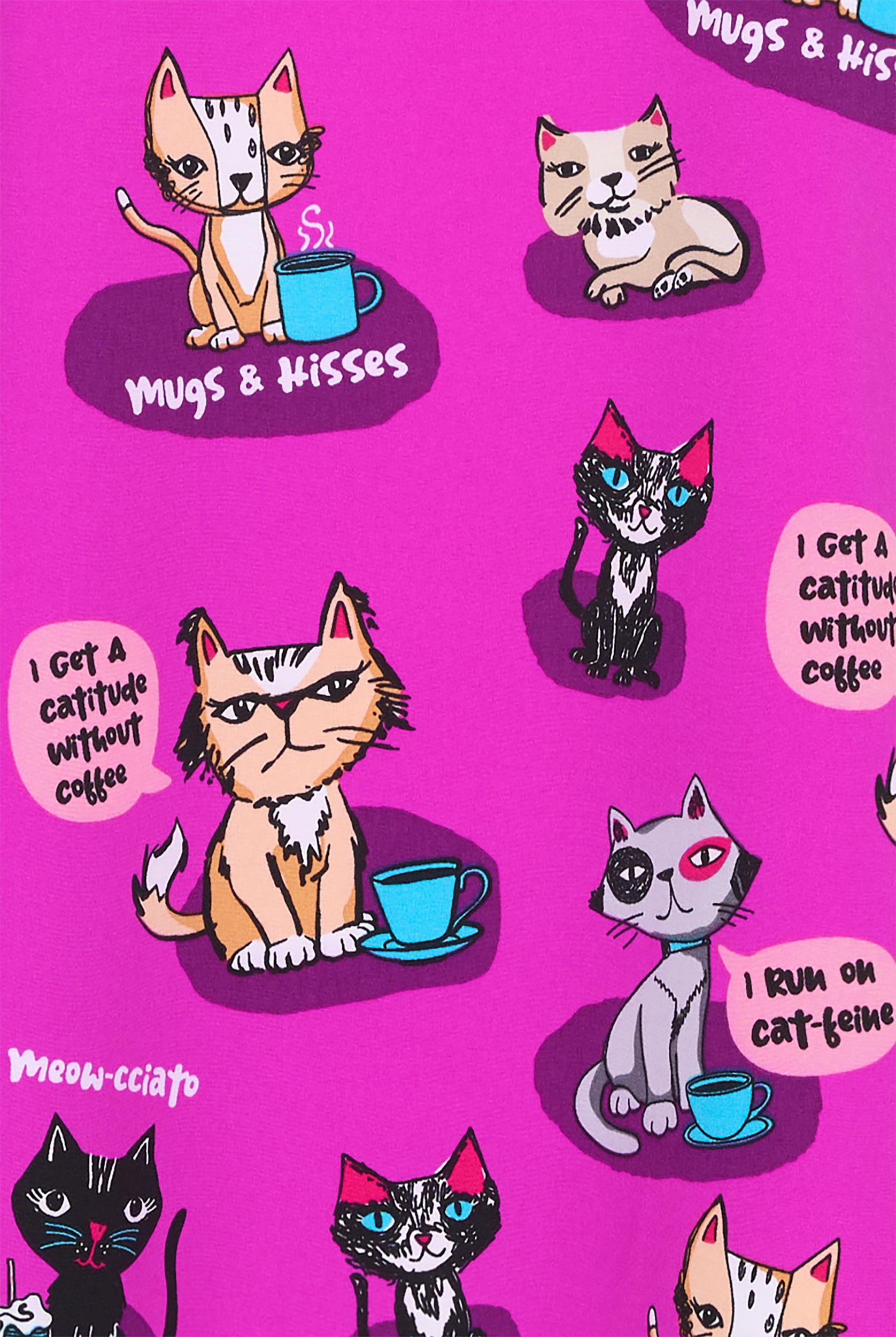 Cherokee Coffee Talk Cats Women's 2-Pocket STRETCH V-Neck Print Scrub Top