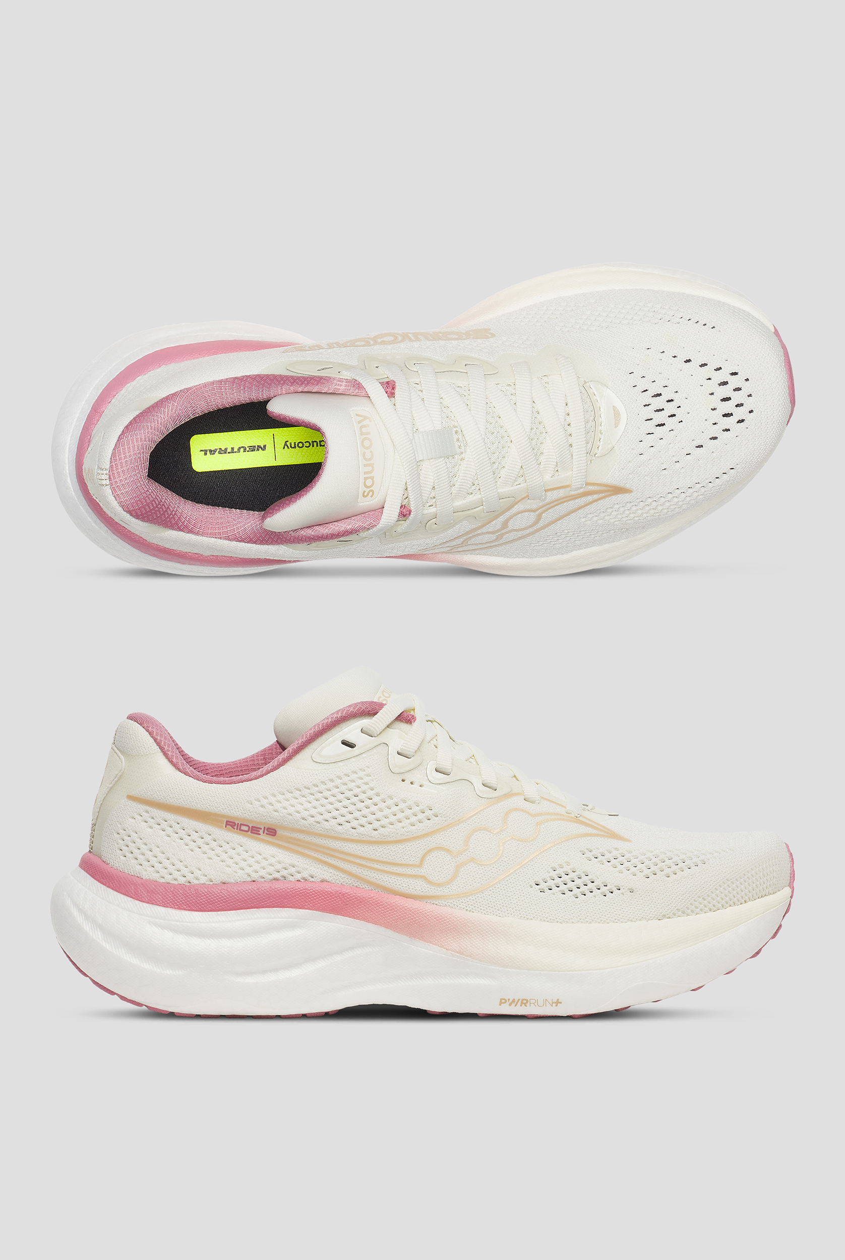 Saucony Women's Ride 19 Vanilla / Mauve Athletic Lace Up Shoes