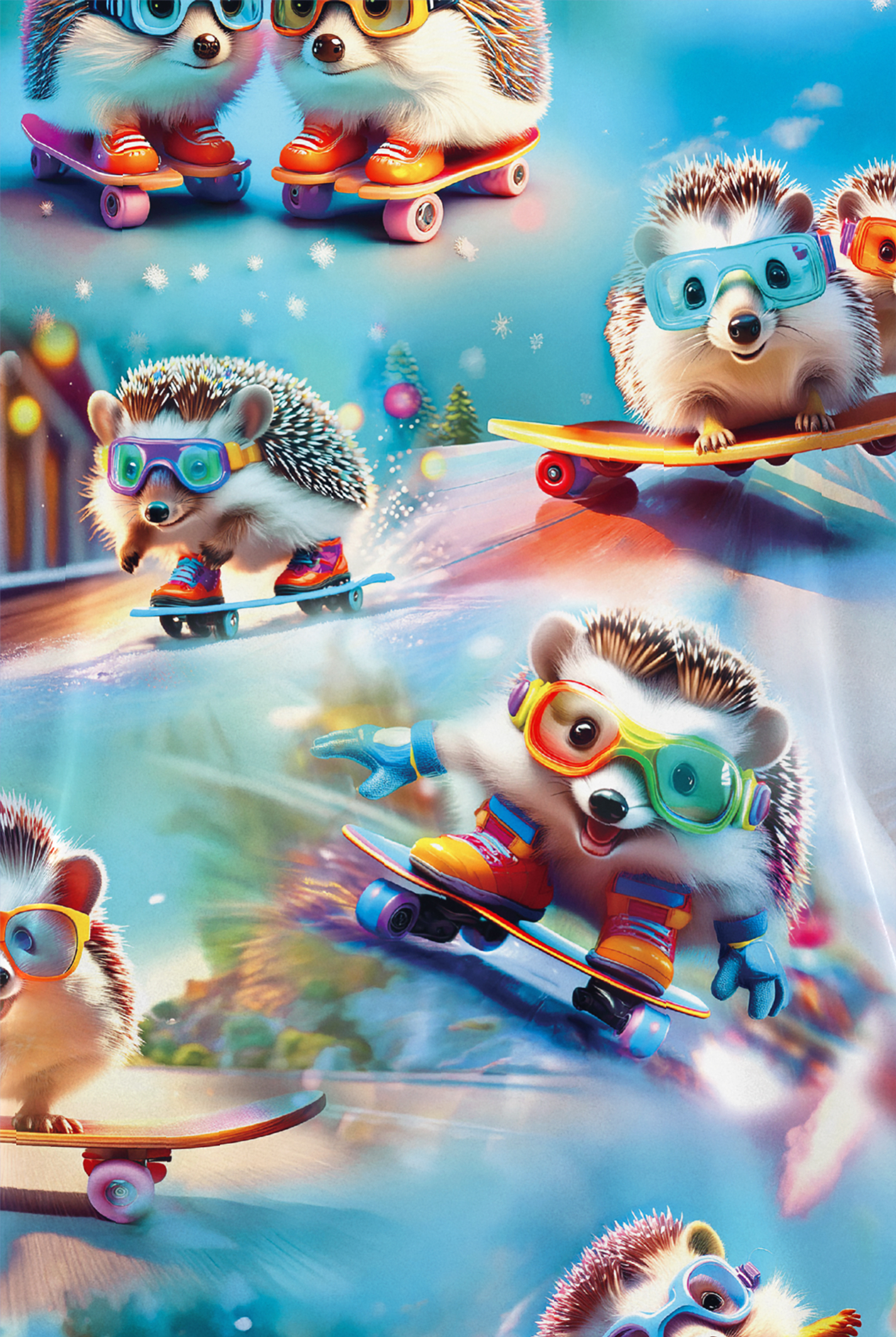 Butter-Soft STRETCH Prickly Skaters Turquoise Women's V-Neck Print Scrub Top