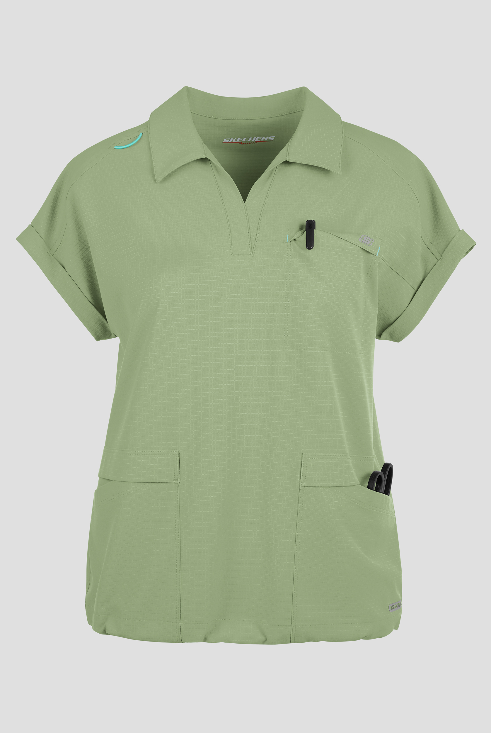 Skechers by Barco Ripstop Charlie Women's 3-Pocket STRETCH Dolman Sleeve Collar V-Neck Scrub Top