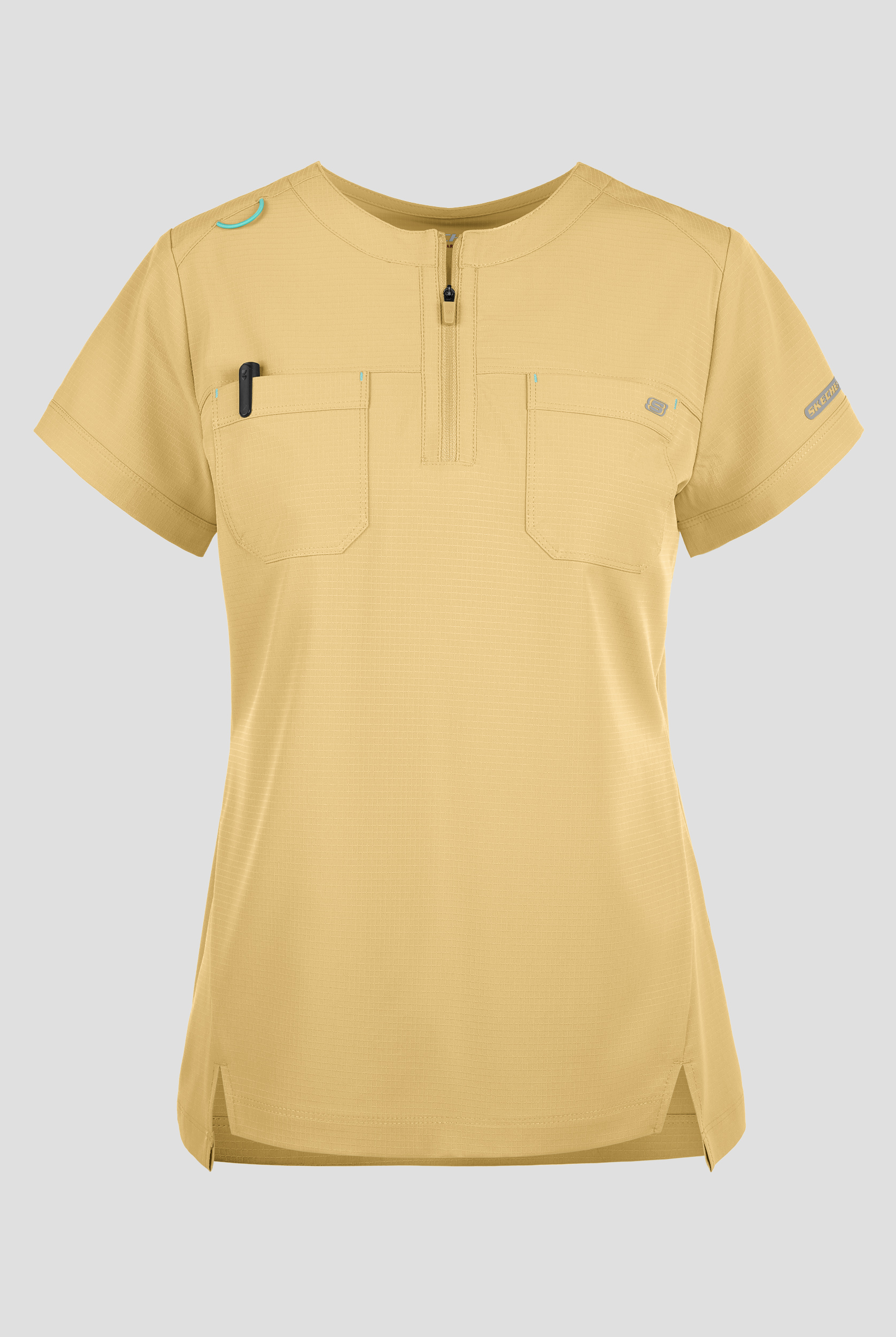 Skechers by Barco Ripstop Trek Women's 2-Pocket STRETCH Rounded Zip Neck Tuck In Scrub Top