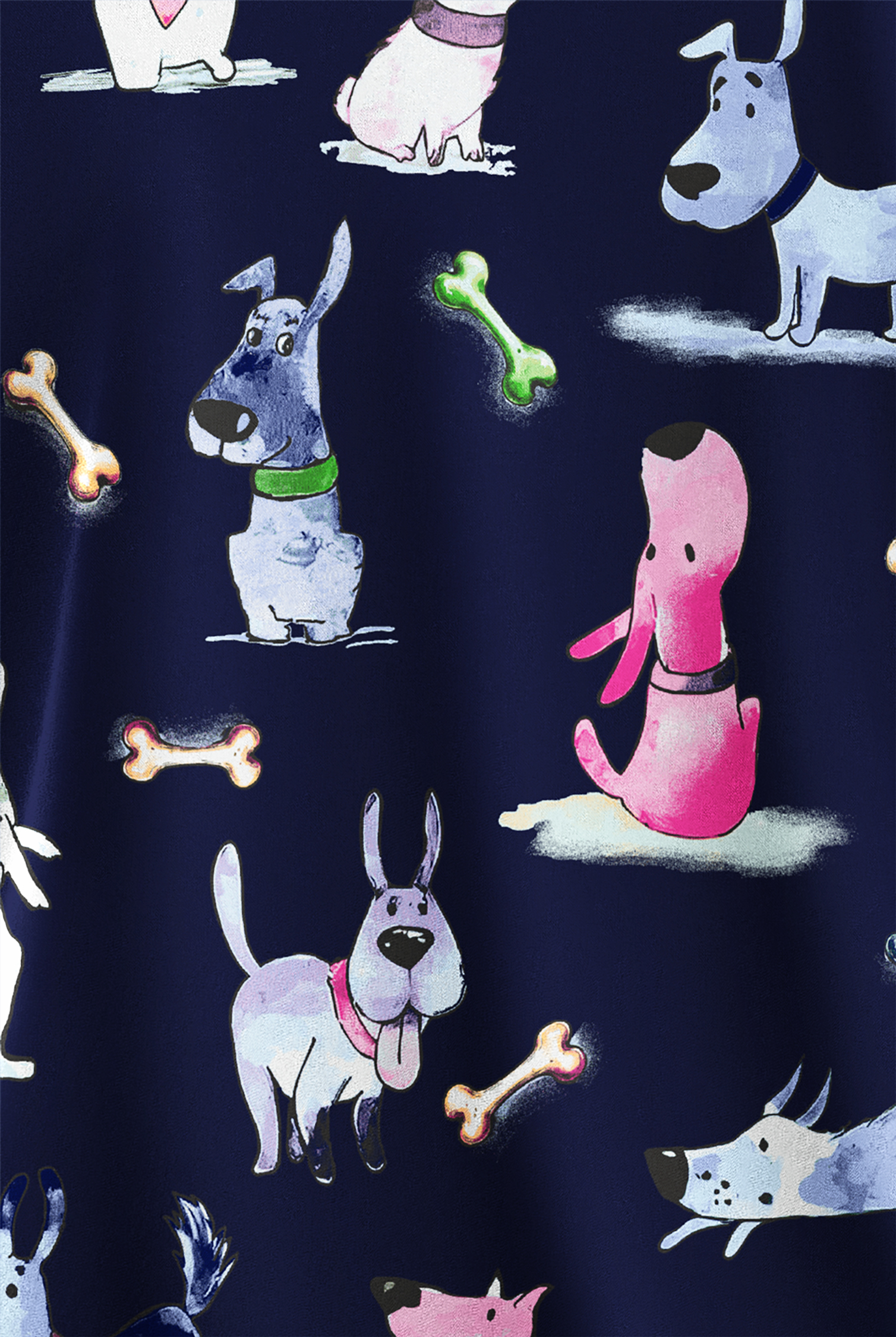 Butter-Soft STRETCH Happy Tails Navy Women's 2-Pocket V-Neck Print Scrub Top