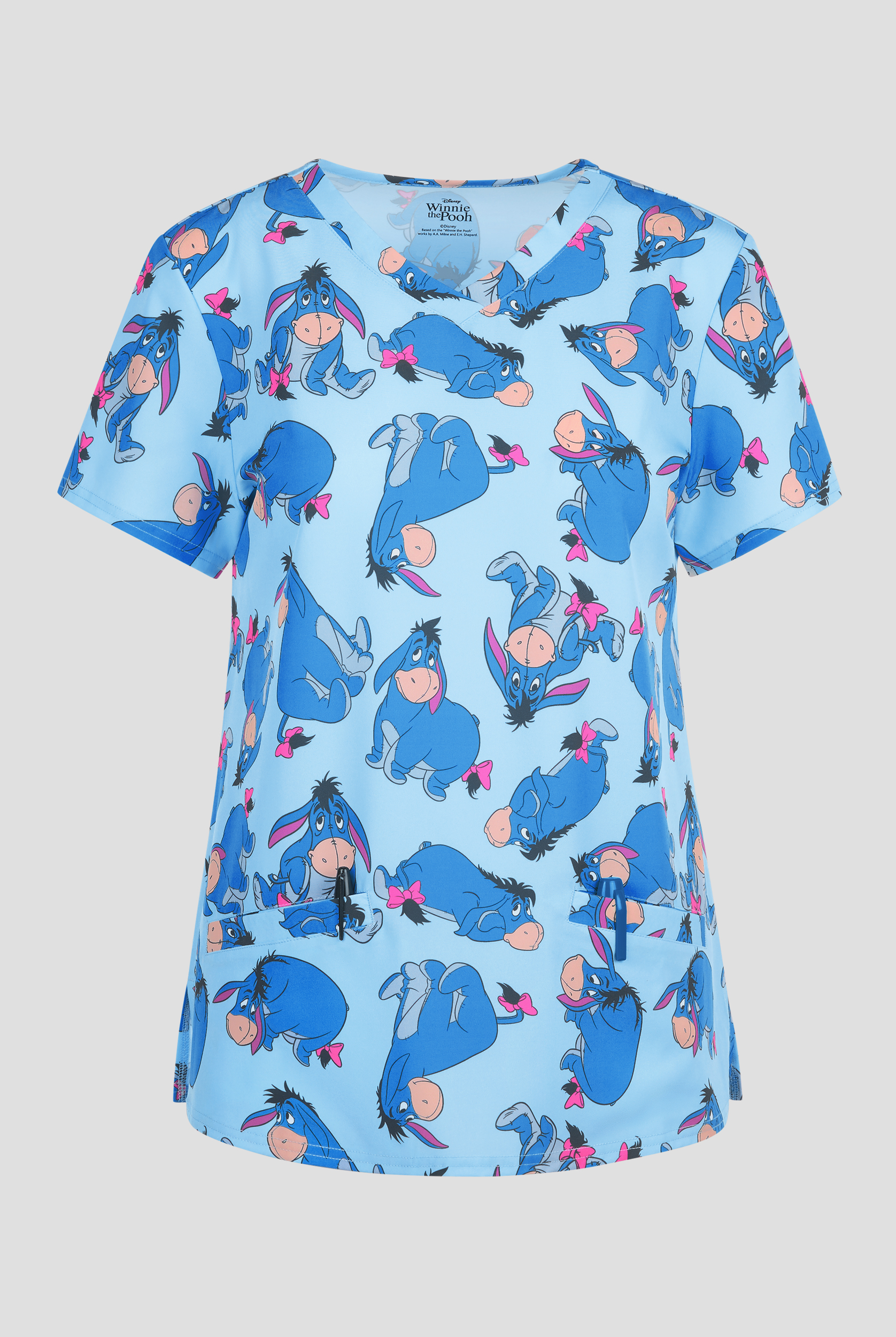 Winnie the Pooh's Eyore by Funscrubs Women's 2-Pocket STRETCH V-Neck Print Scrub Top