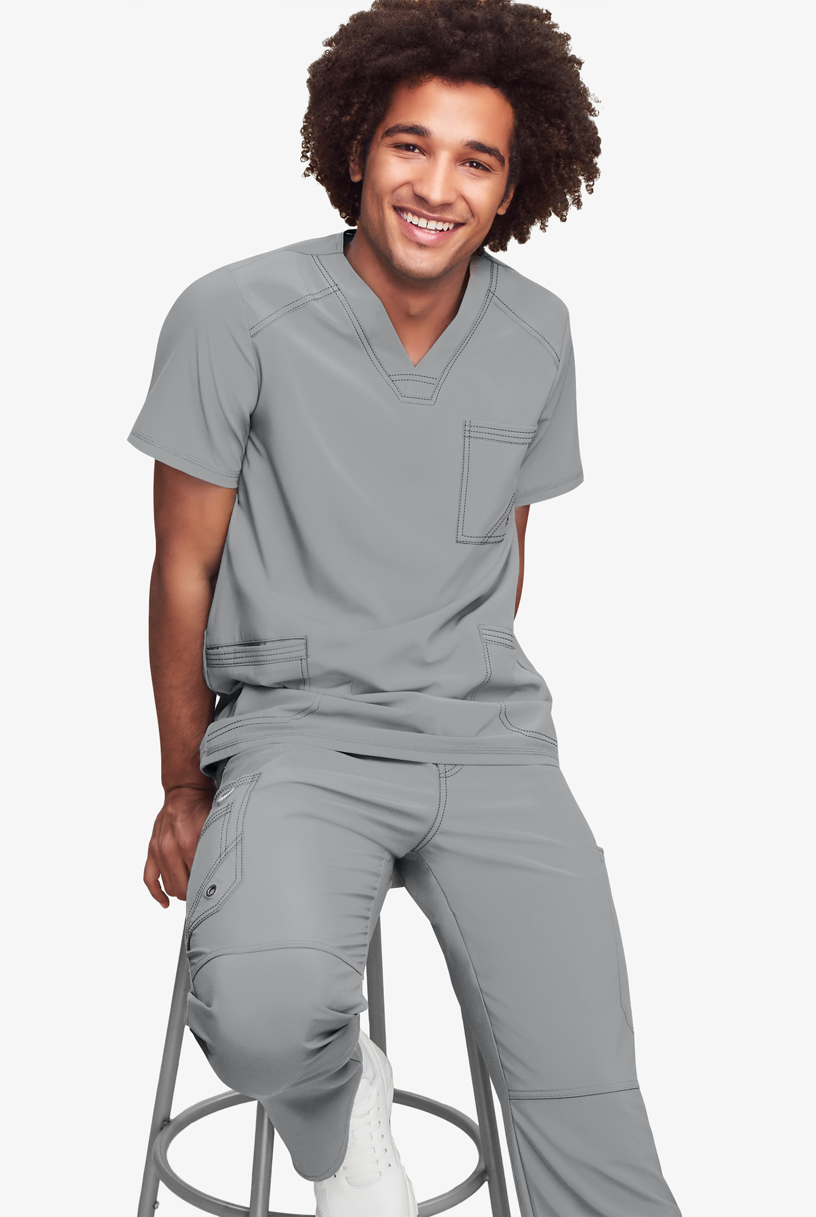 Infinity Men's 3-Pocket STRETCH Rib-Knit Side Panel Scrub Top