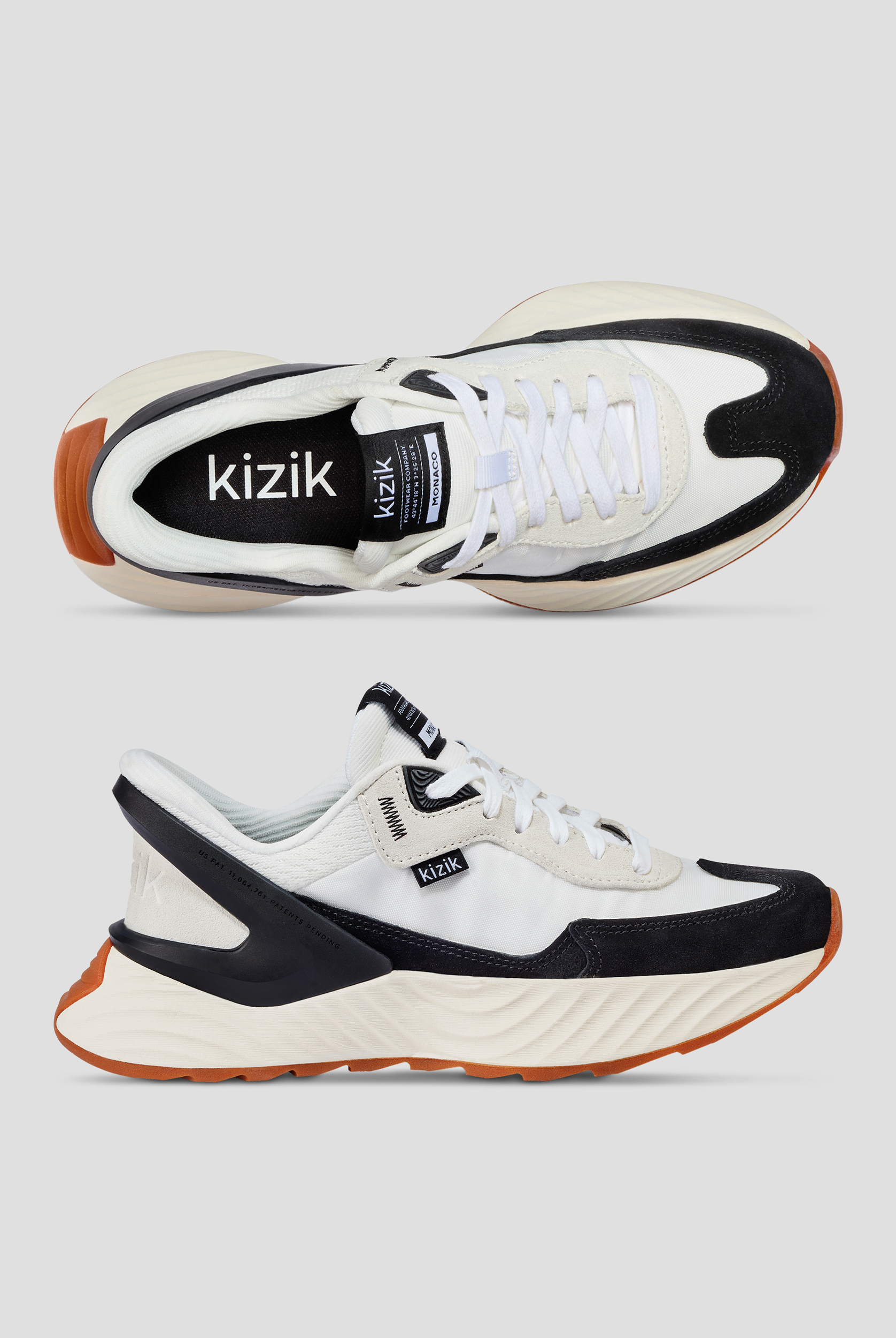 Zapatillas deportivas Kizik Monaco Black/White con cordones para mujer