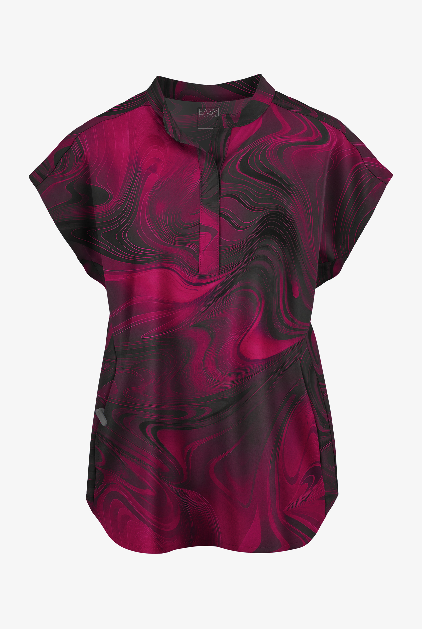 Easy STRETCH Dreamy Waves Wine Women's 2-Pocket Oversized Dolman Sleeve Print Scrub Top