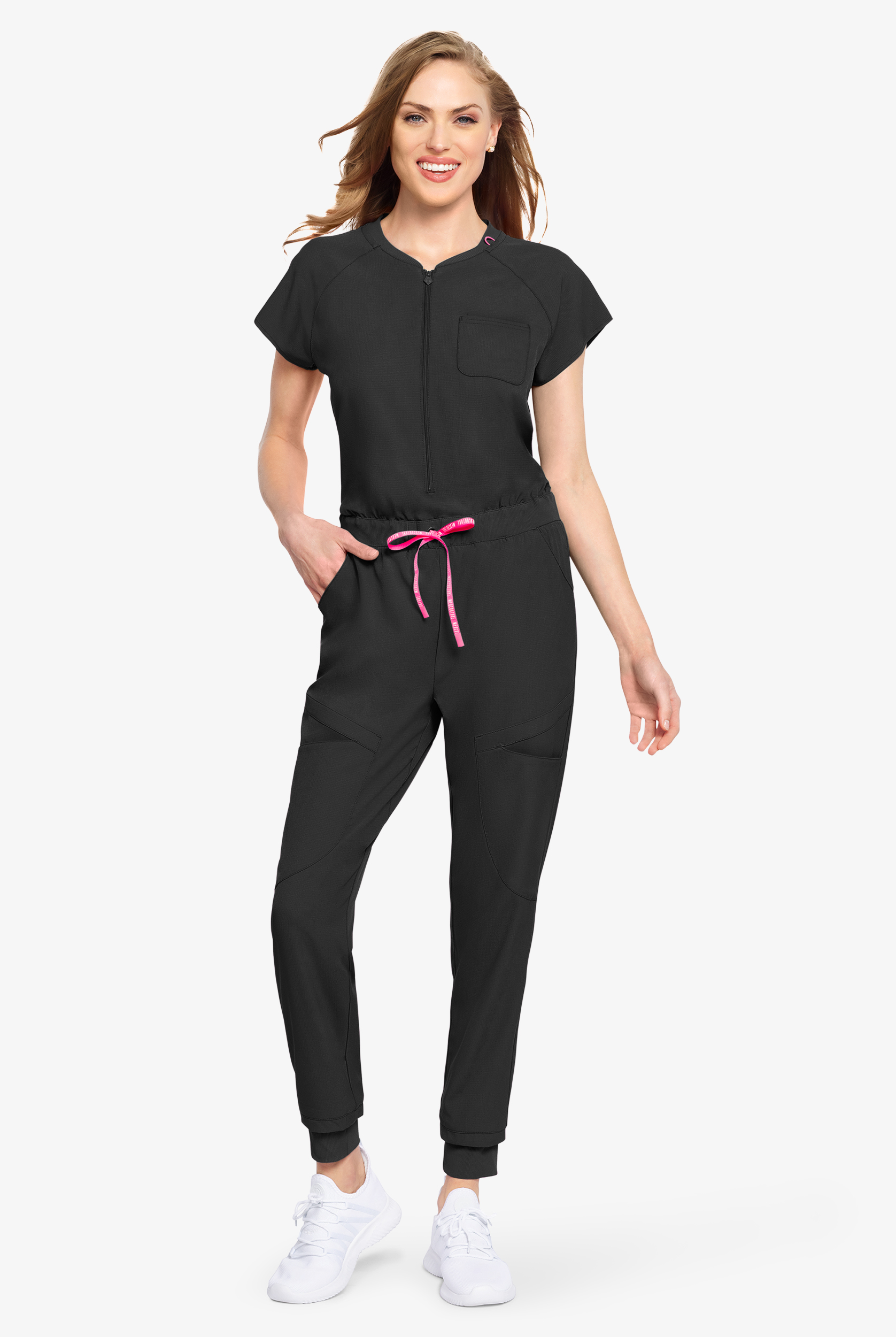 Med Couture Amp Women's 5-Pocket STRETCH  Zip Front Storm Cuff V-Neck Jumpsuit