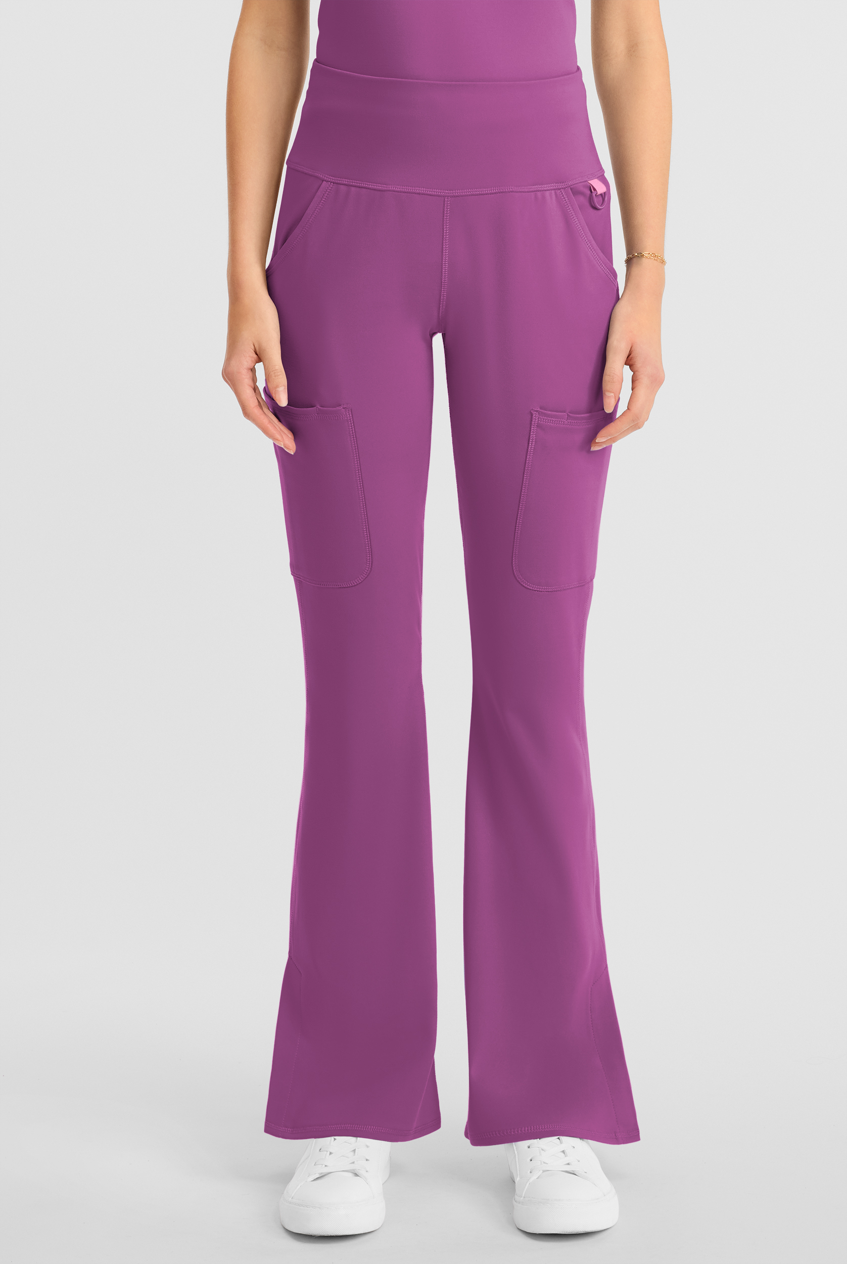 Med Couture Amp Knit Women's 5-Pocket STRETCH High-Rise Yoga Waistband Flare Leg Scrub Pant