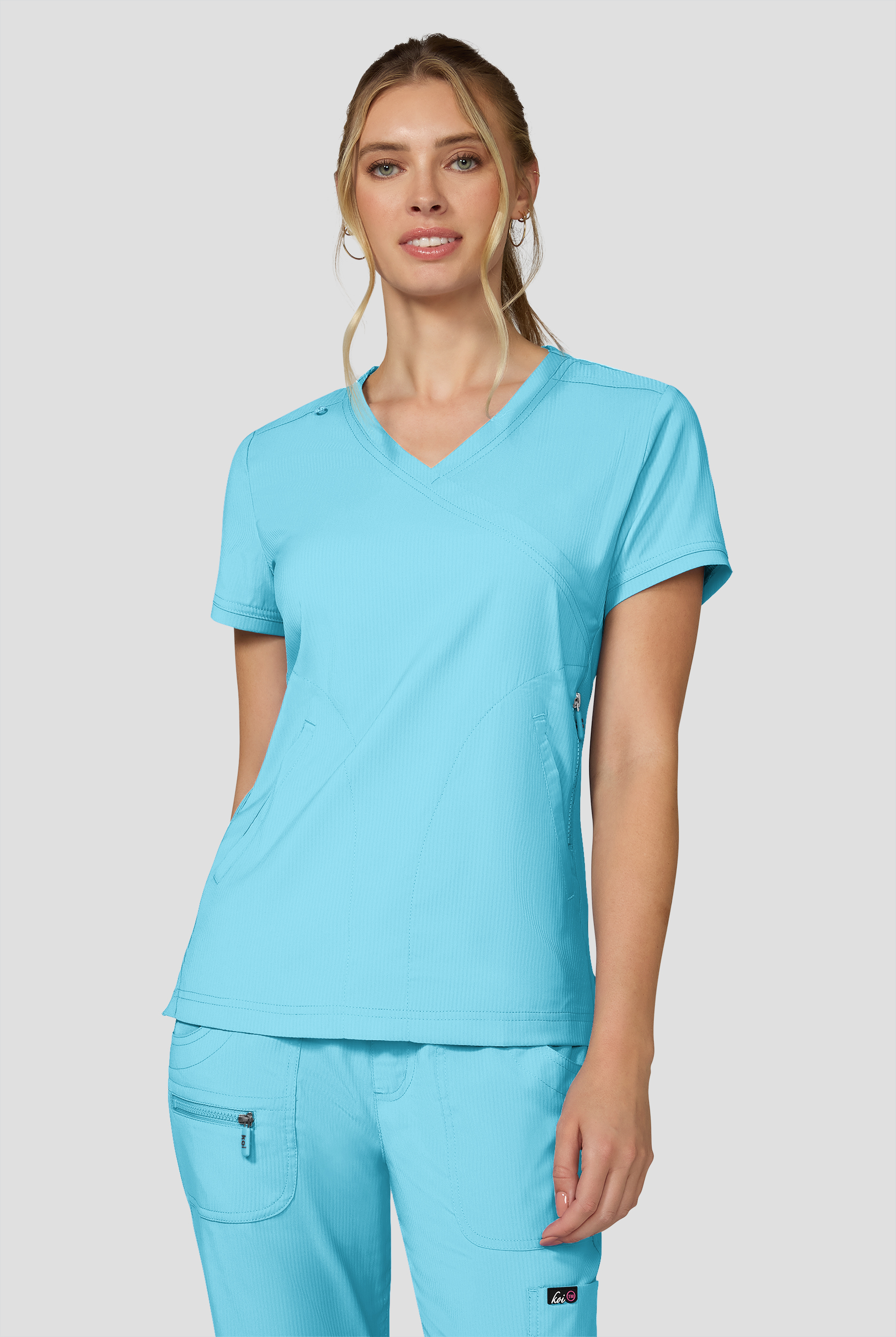 koi Lite&trade; Philosophy Women's 3-Pocket Mock Wrap Side Zipper Scrub Top