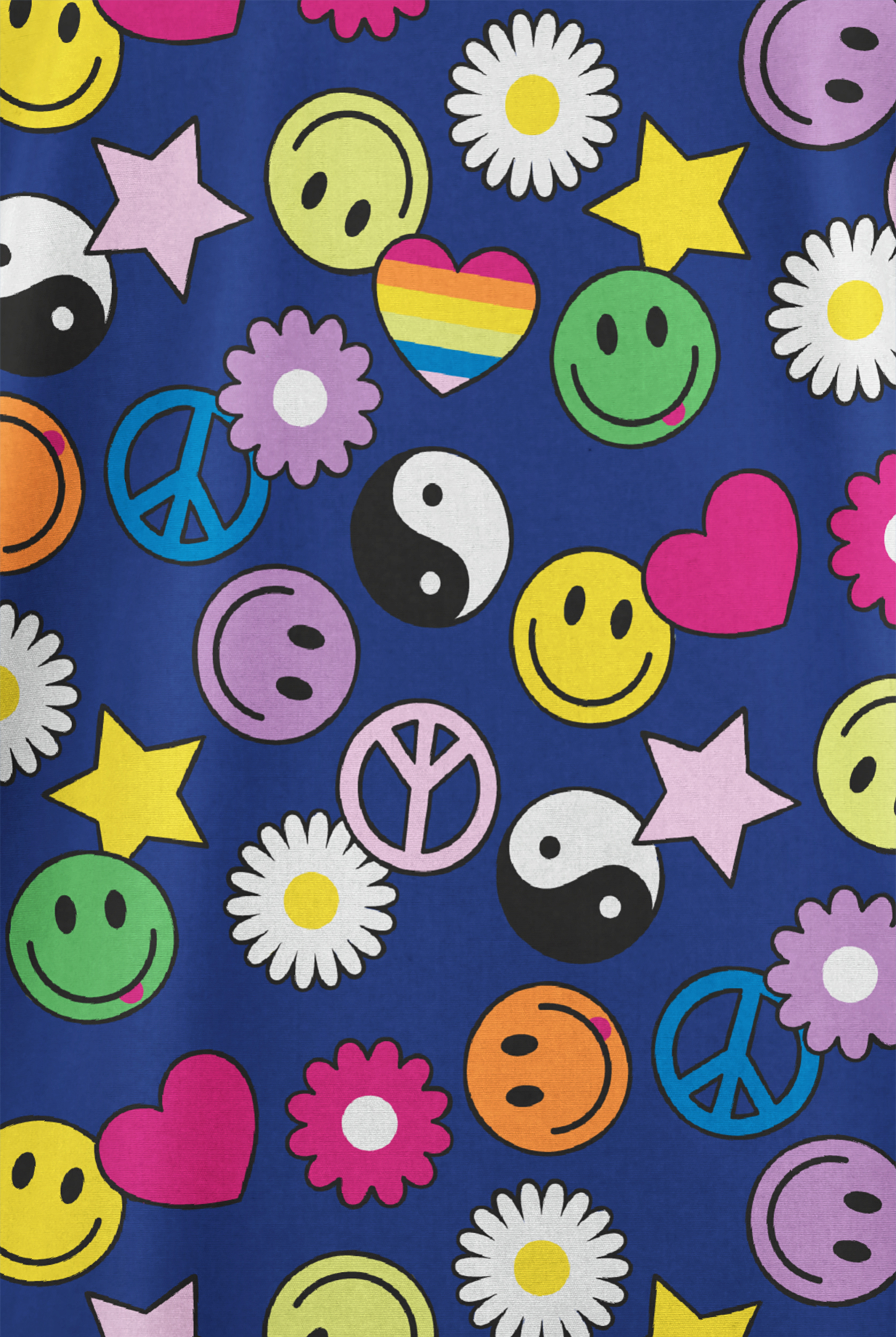 Butter-Soft Originals Peace Love Happiness Royal Women's 2-Pocket V-Neck Print Scrub Top