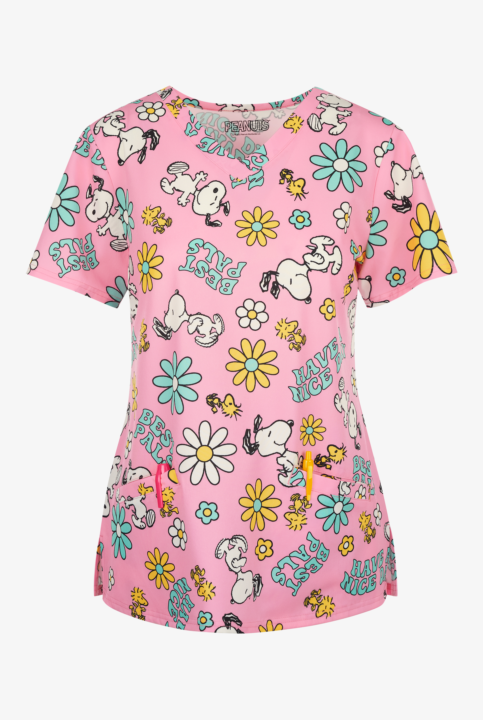Peanuts Snoopy by Funscrubs Women's 2-Pocket STRETCH V-Neck Print Scrub Top
