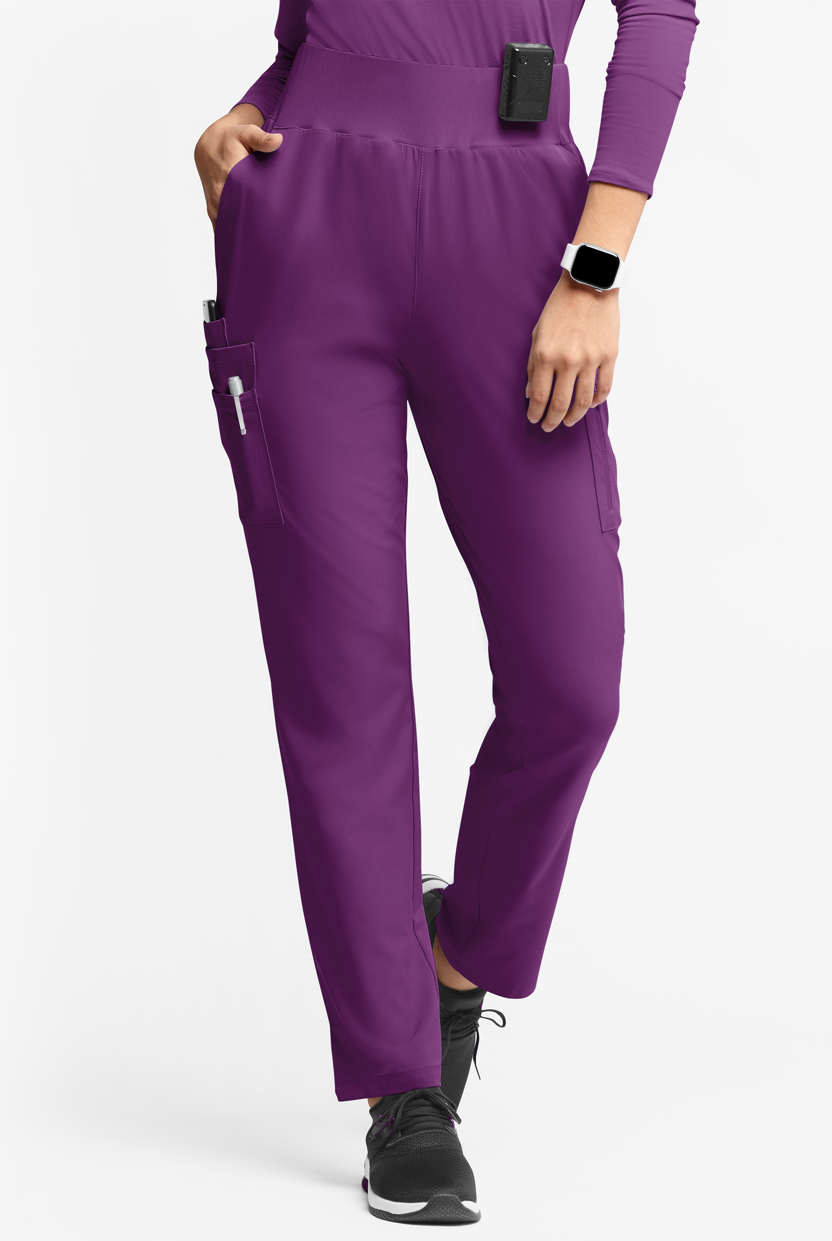 WhisperLite Semira Women's 11-Pocket High Waisted Cargo Scrub Pants - Petite